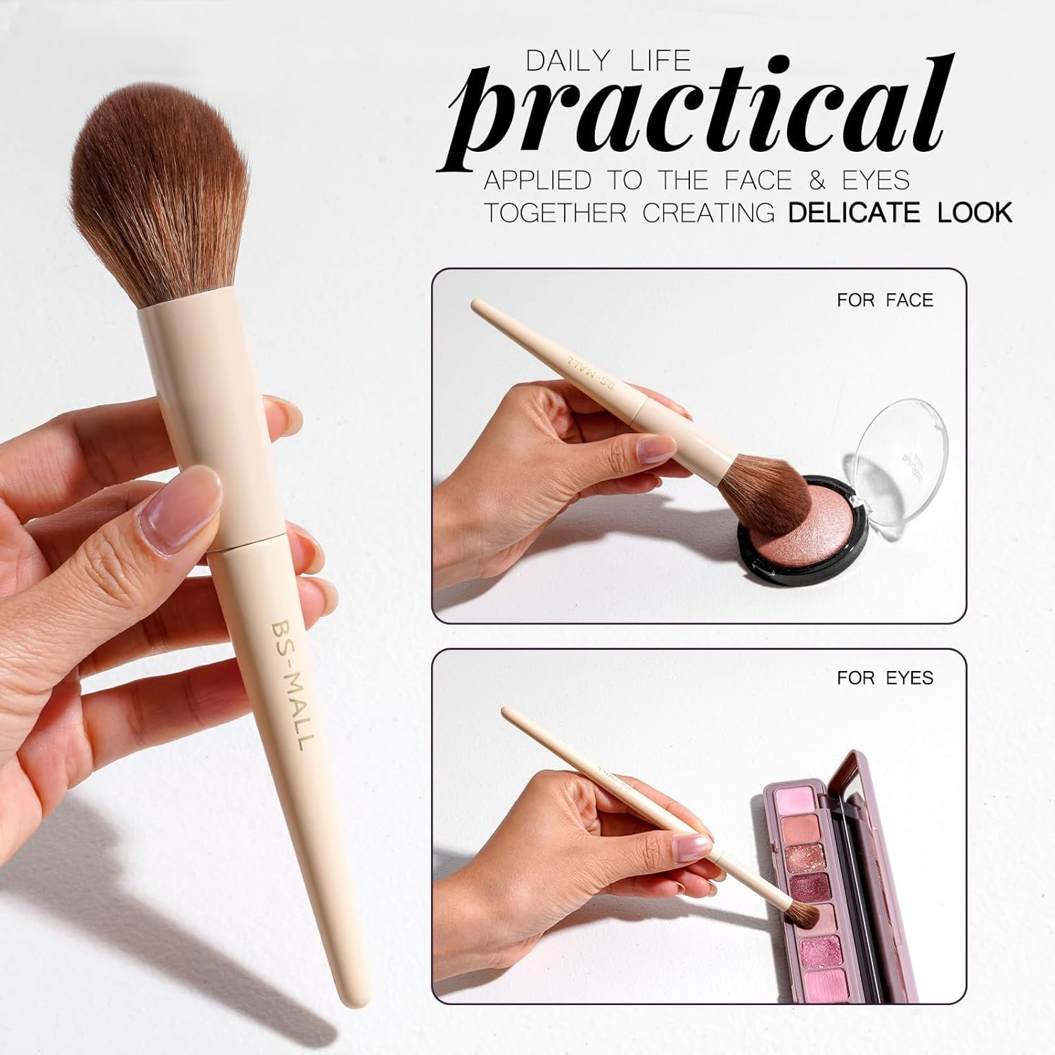 BS-MALL Professional Makeup Brush Set 18 Pcs Premium Synthetic Foundation Powder Concealers Eye Shadows Blush Makeup Brushes with Travel Case (Matte white beige) - Image 5