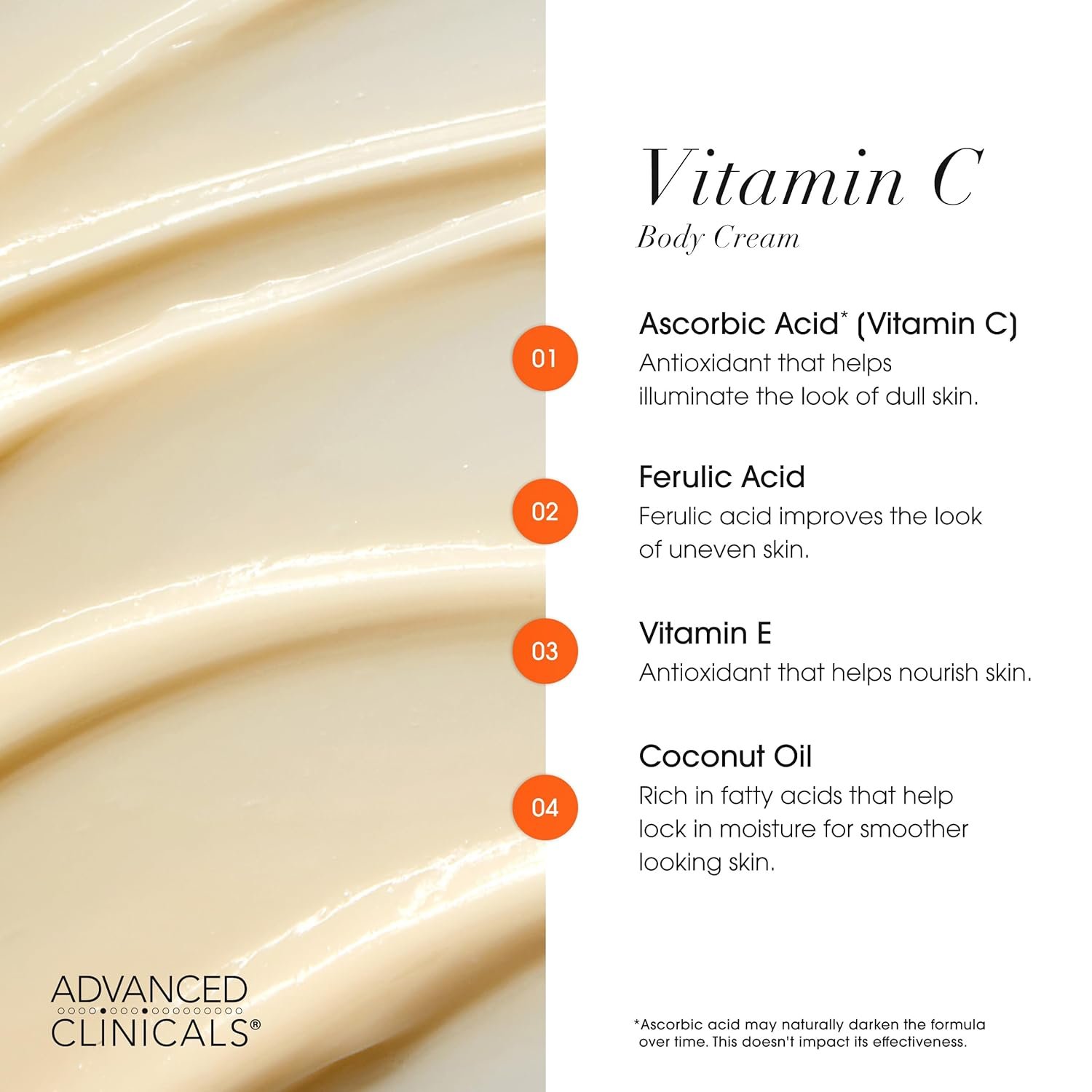 Advanced Clinicals Vitamin C Cream Visibly Brightening Body Lotion | Vitamin C Moisturizer Skin Care Body Cream For Women & Men Helps Visibly Improve Look Of Dark Spots & Uneven Skin Tone, 16 Ounce - Image 5