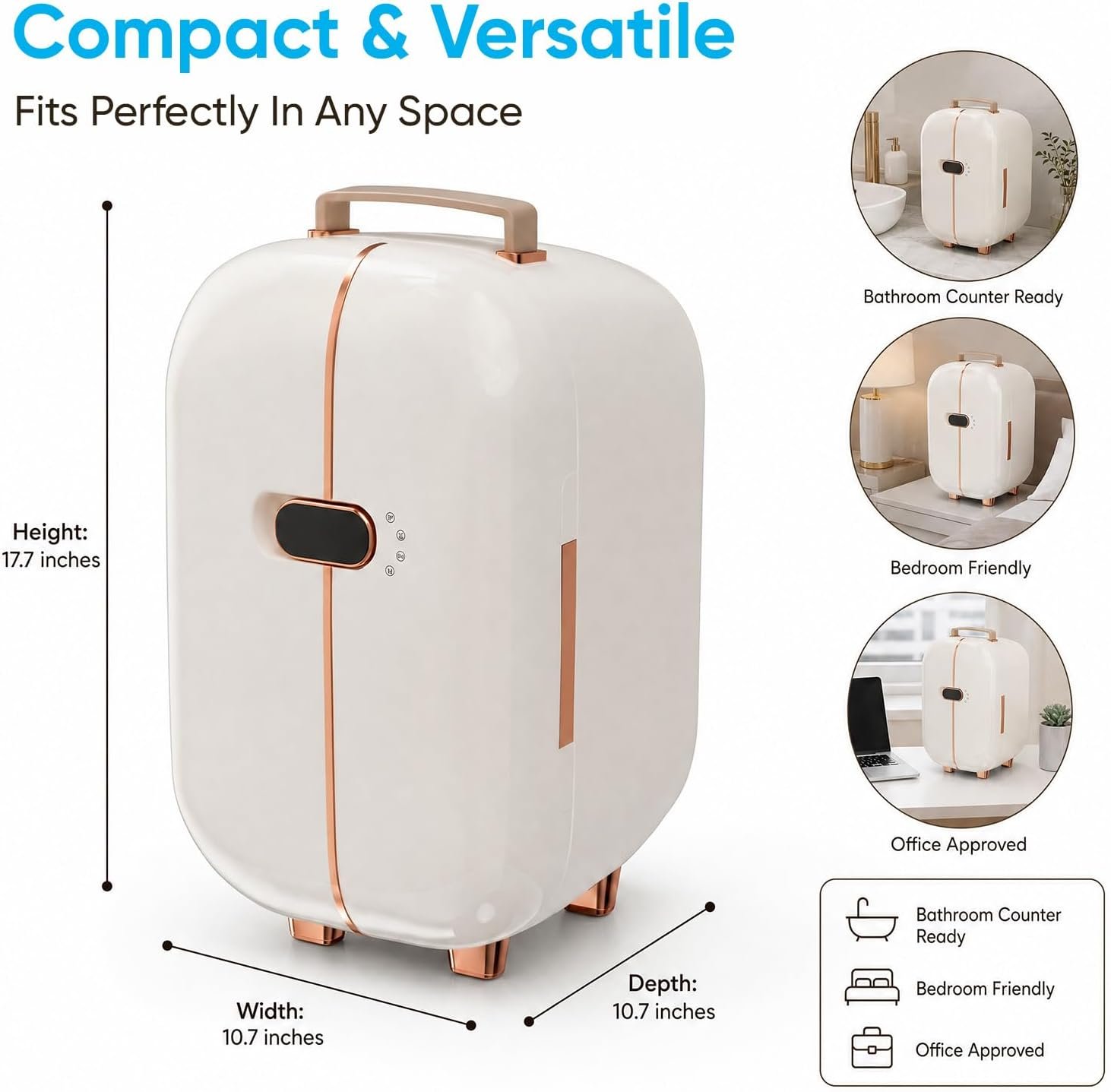 Portable Skincare Fridge, 3 Operating Modes with 360° Cycle Drying Mini Fridge, With 5 Door Racks, Low noice, Ideal for Makeup, Cosmetic Beauty, Skin Care, White - Image 7