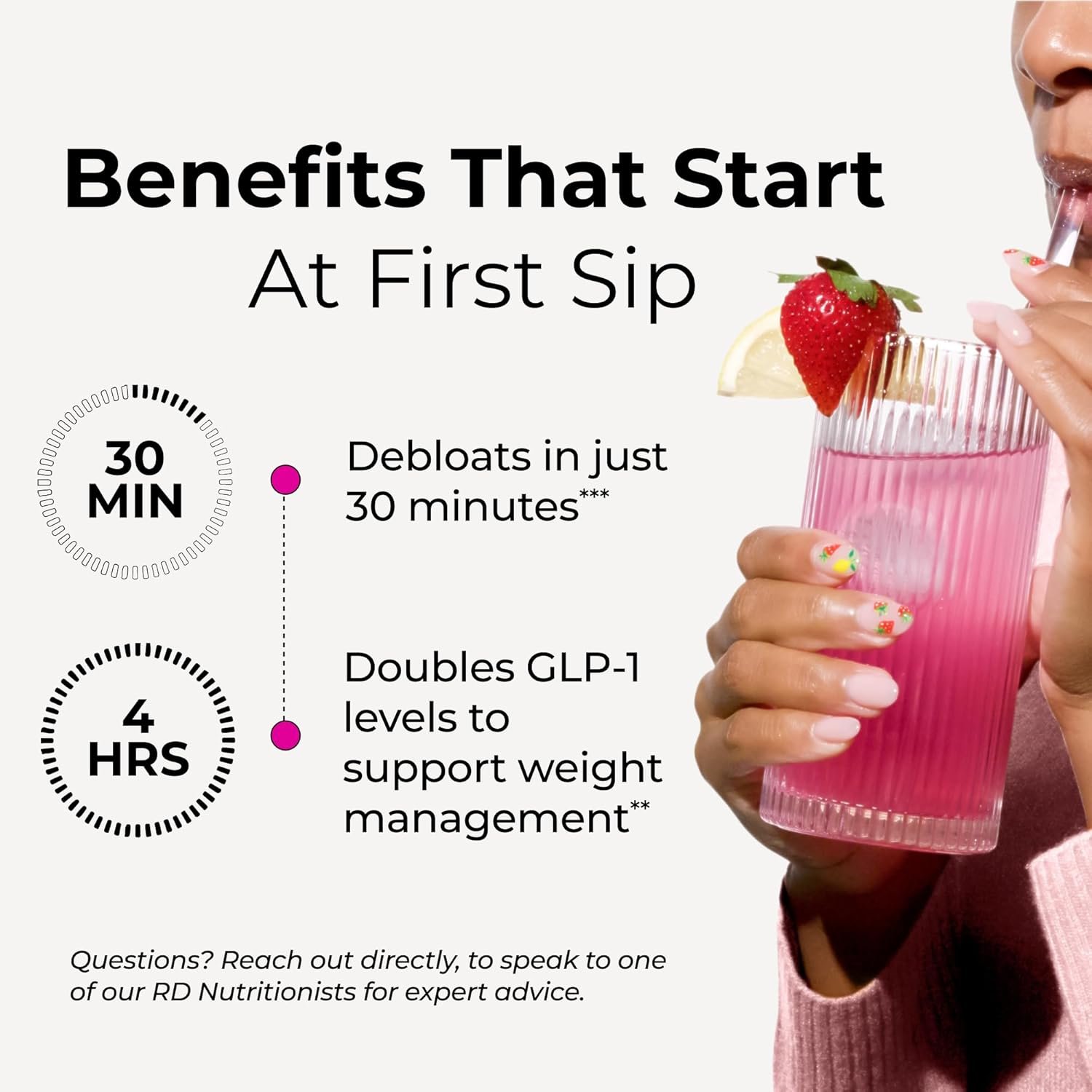 HUM Flatter Me Fiber Supplement for Women & Men, Prebiotics & Digestive Enzymes to Support Weight & Bloating, Digestive & Gut Health, Fiber Powder Drink Mix, Strawberry Lemon - 10 Servings - Image 5