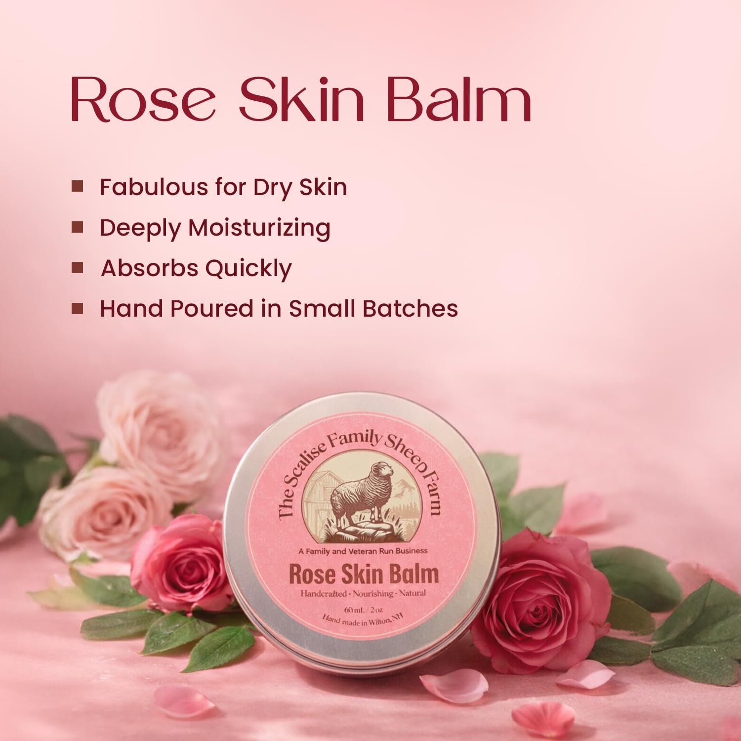 Scalise Family Sheep Farm Skin Balm | Handmade Organic Balm with Natural Oils | Beauty Product for Face & Body – Deep Hydration for All Skin Types, Unisex, 2oz (Rose) - Image 2
