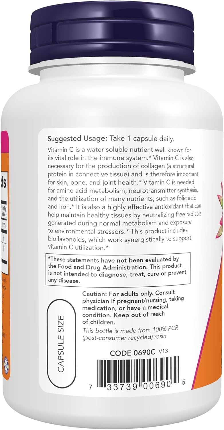 NOW Foods Supplements, Vitamin C-1,000 with 100 mg of Bioflavonoids, Antioxidant protection*, 100 Veg Capsules - Image 3
