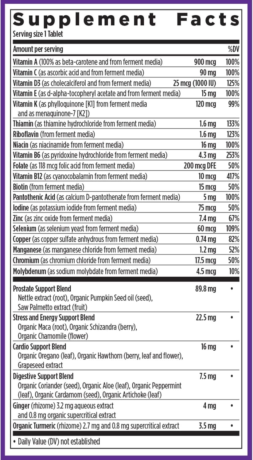 New Chapter One Daily Every Man's Multivitamin 40+ - Offers Eyesight, Immune System & Cellular Energy Support* - Contains Vitamin C, Saw Palmetto & More - Gluten Free & Vegetarian - 96 Tablets - Image 6