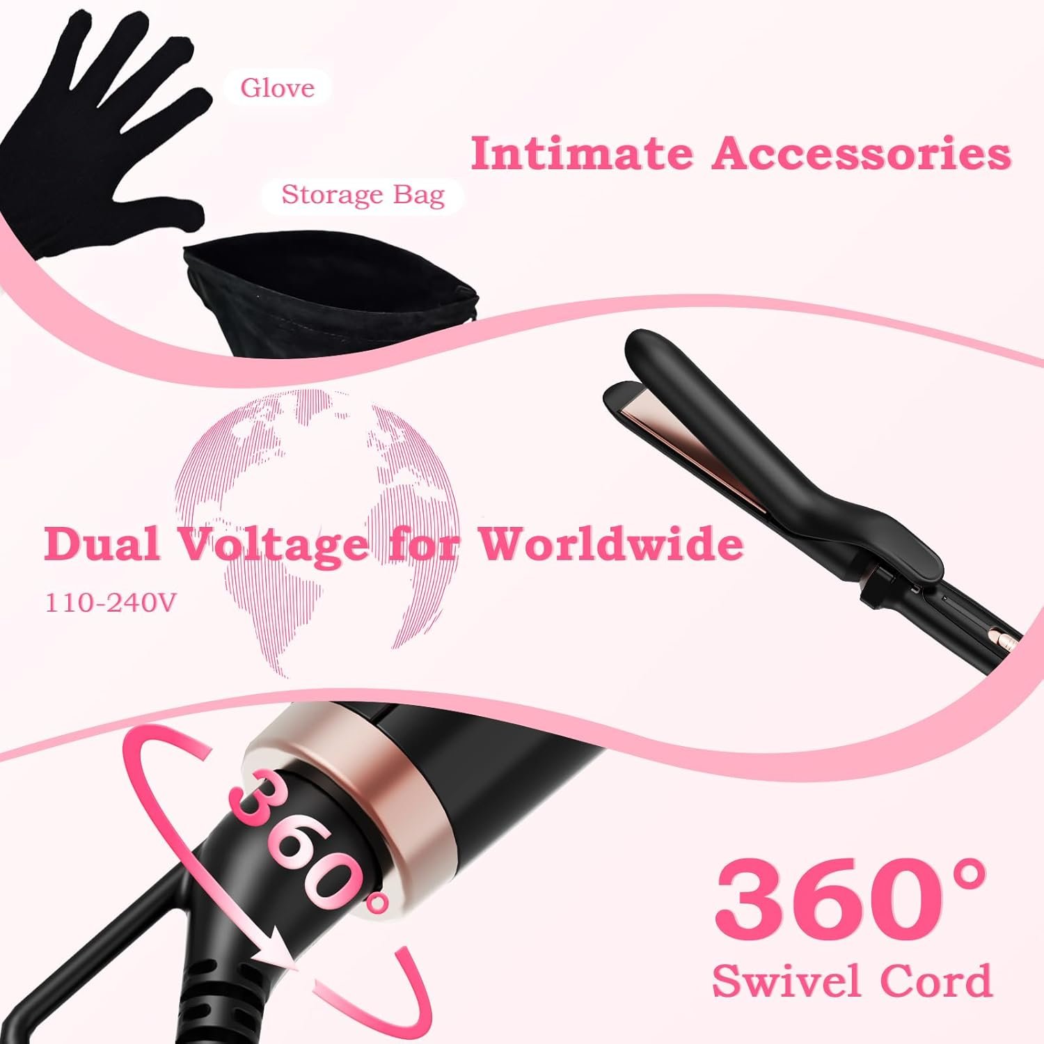 Ufree 5 in 1 Curling Iron with Interchangeable Ceramic Barrels (0.35"-1.25"), Curling Wand Set with Flat Iron Hair Straightener, Instant Heat Up, Dual Voltage Hair Curler, Gifts for Women - Image 5