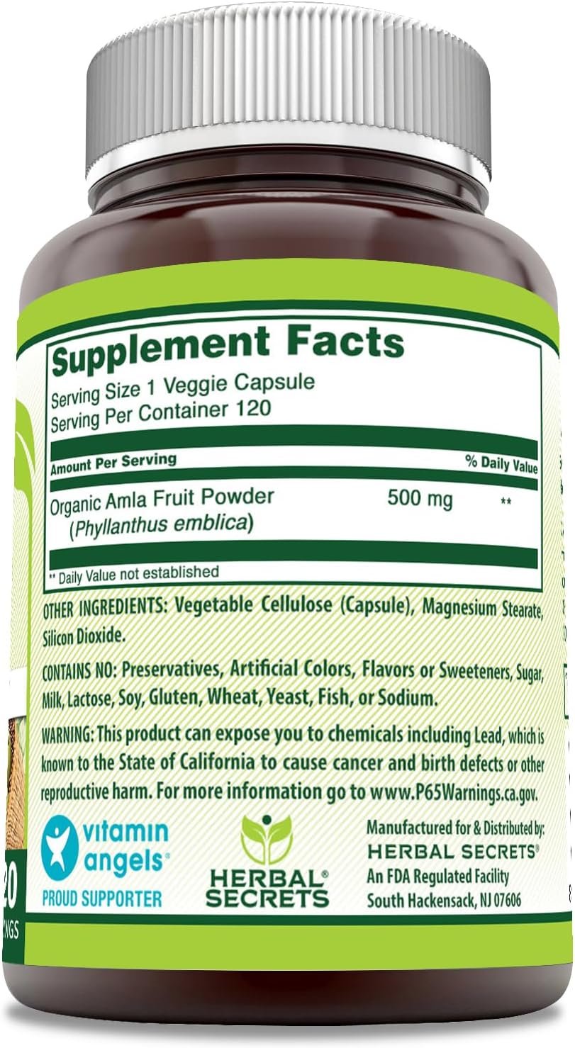 Herbal Secrets Amla Supplement | 500 Mg Per Serving | 120 Veggie Capsules | Made with Natural Amla | Supplement | Non-GMO | Gluten Free | Made in USA - Image 2
