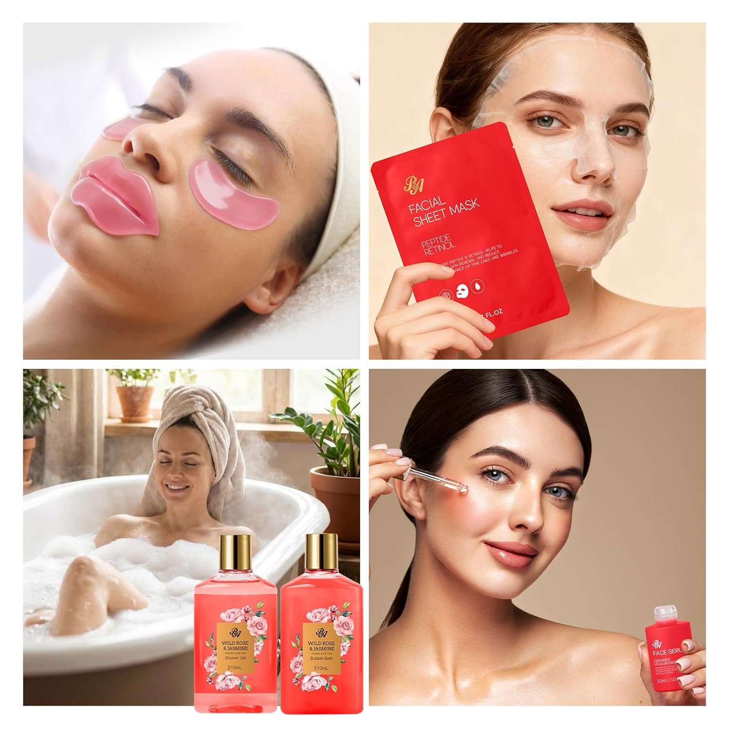 25 Pcs Mother's Day Gift, Red Rose Bath & Body Gift Basket Set for Women, Hydrating Skin Care Set, Home Spa Self Care Gifts, Cosmetic Bag, Necklace, Christmas, Birthday, Anniversary - Image 5