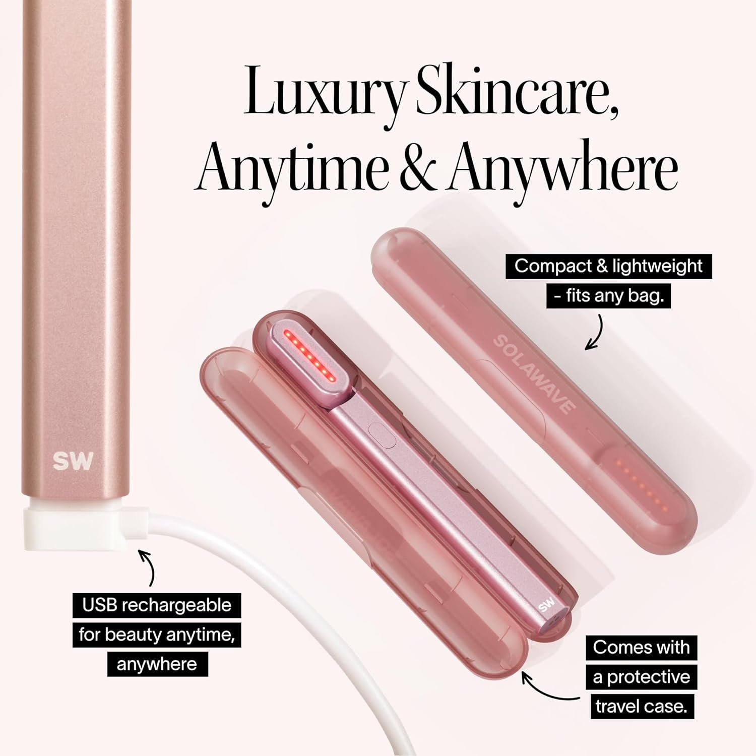 Solawave 4-in-1 Red Light Therapy Wand for Face & Neck | Beauty Device with Galvanic Current, Massager & Warmth | Anti-Aging, Wrinkle Reduction, Skin Tightening, Depuffing & Rejuvenation (Rose Gold) - Image 8