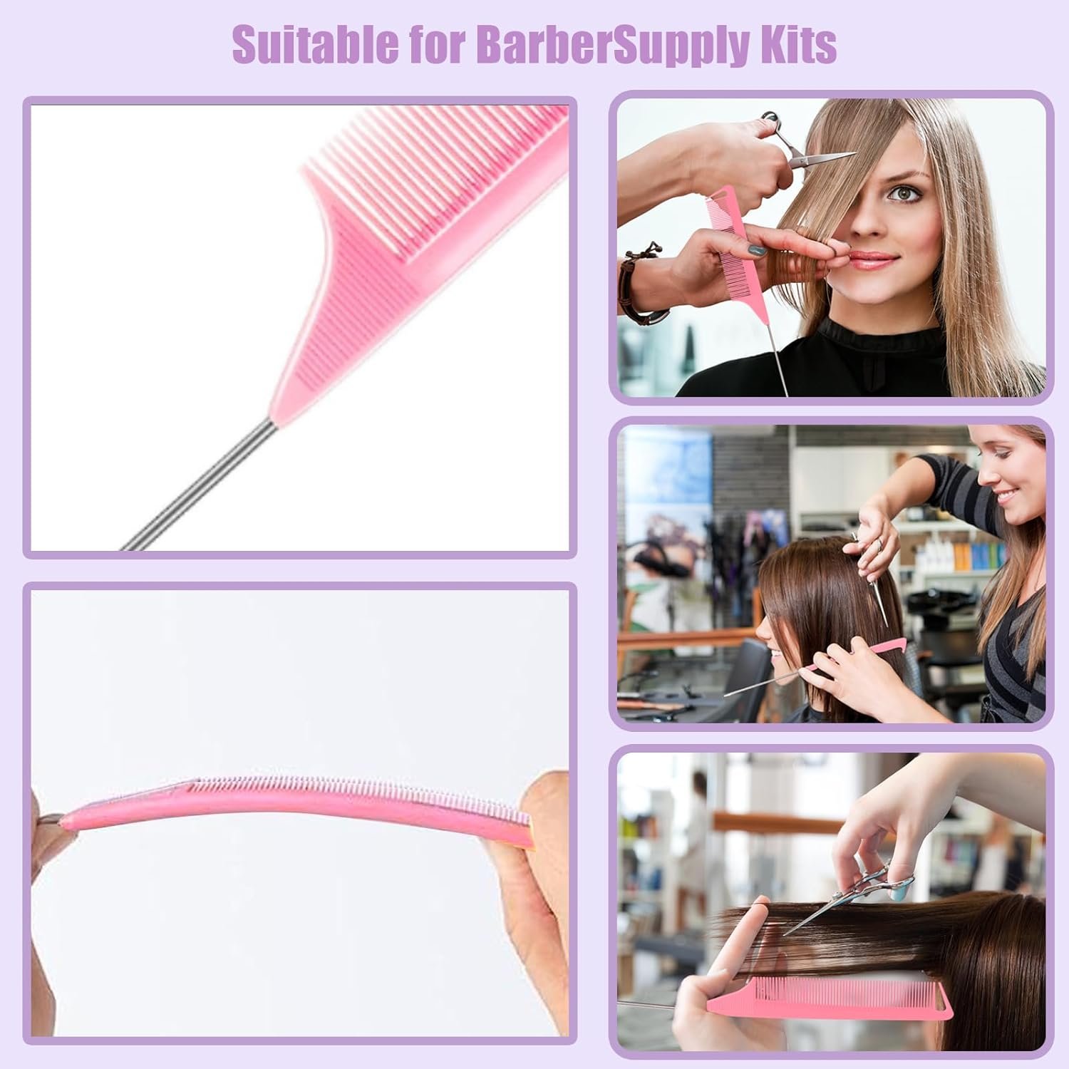 10 PCS Rat Tail Combs Set - Hair Teasing Fine Tooth Comb for Women Girls, Parting Comb for Braiding Hair Styling Tools & Appliances with Stainless Steel Pintail Carbon Fiber Heat Resistant - Image 7