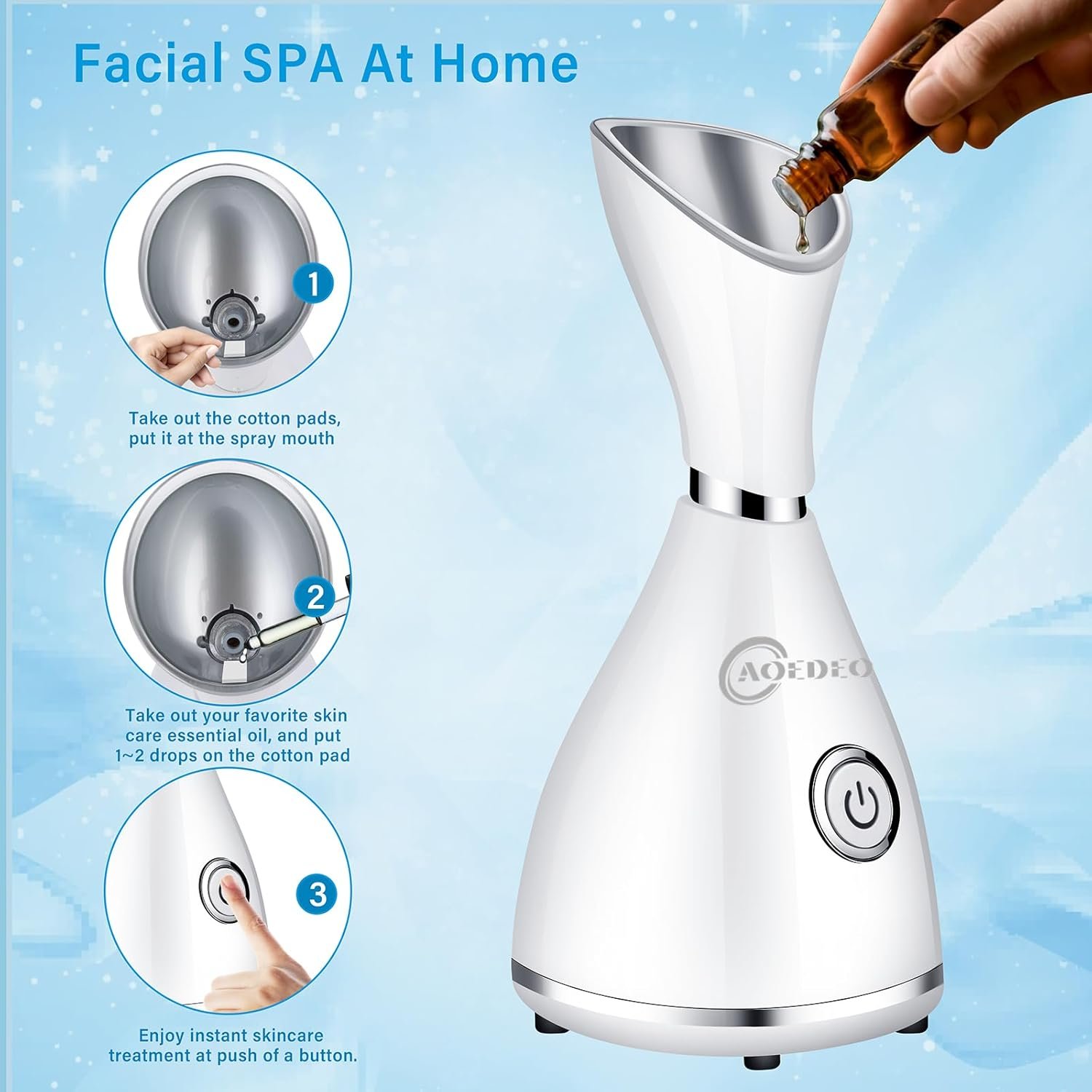 Nano Ionic Face Steamer - Warm Mist Humidifier for Deep Facial Cleansing - 4 Piece Stainless Steel Skin Kit, Hair Band, Wash Face Sponge - Image 5