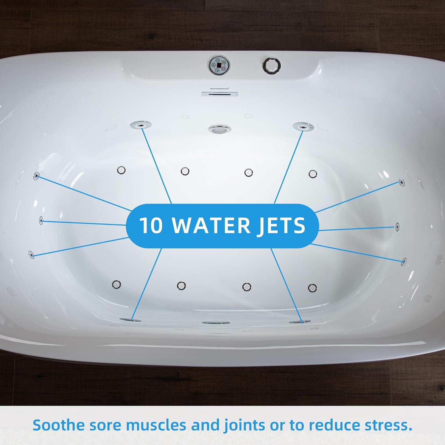 WOODBRIDGE 72" x 35-3/8" Whirlpool Water Jetted and Air Bubble Freestanding Heated Soaking Combination Bathtub with LED control panel, BJ400 - Image 15