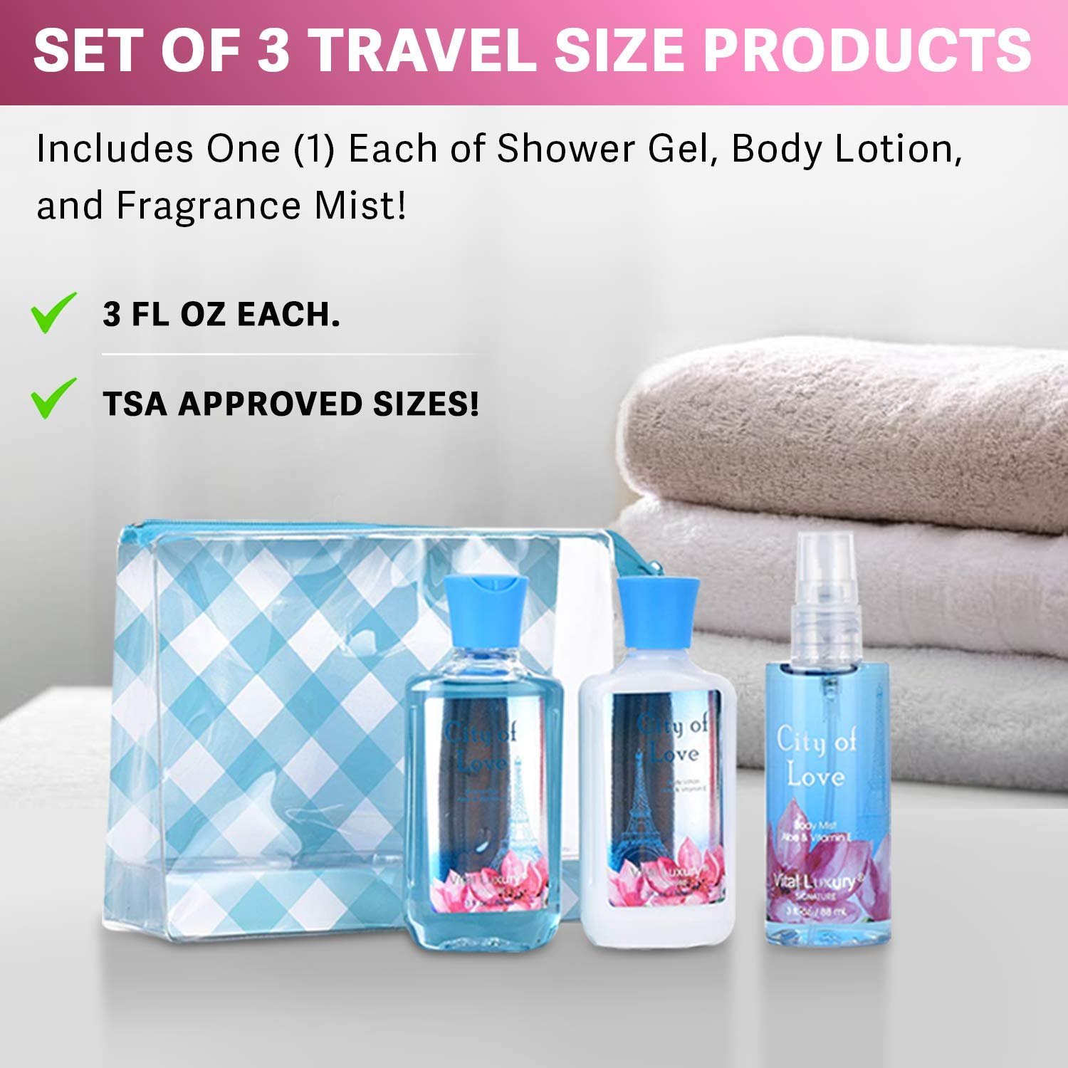 Bath and Body Gift Set for Women & Girls, City of Love Spa Set, Personal Self Care Travel Kit, 3PCS Set with Shower Gel, Body Lotion, Body Mist - Mother's Day Birthday Gifts for Her - Image 7