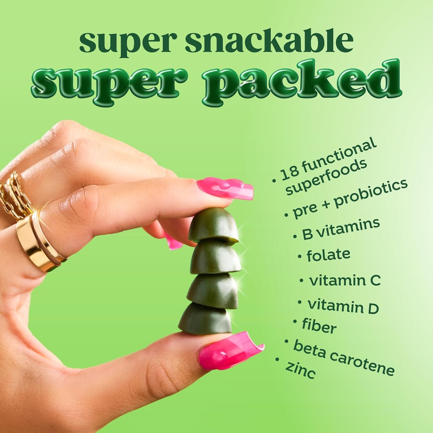 Bloom Super Greens Gummies, Daily Greens Superfood Fiber Gummies with Fruits, Vegetables, Vitamins & Minerals for Digestive & Gut Health, Bloating Support, Strawberry Kiwi, 12 Servings (48 Total) - Image 3