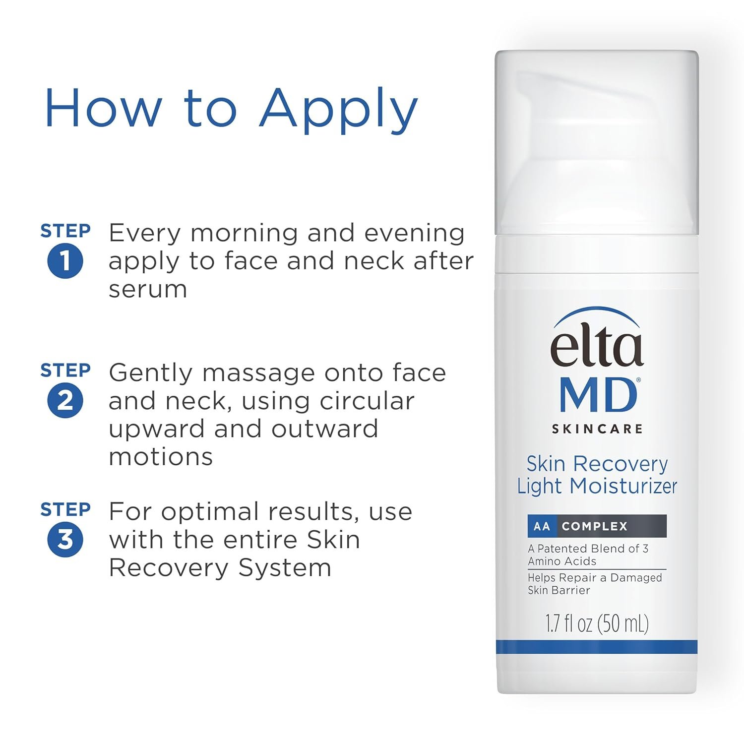 EltaMD Skin Recovery Light Face Moisturizer for Dry Skin, Oil Free Moisturizer for Face and Acne Prone Skin Care, 1.7 oz Pump - Image 6