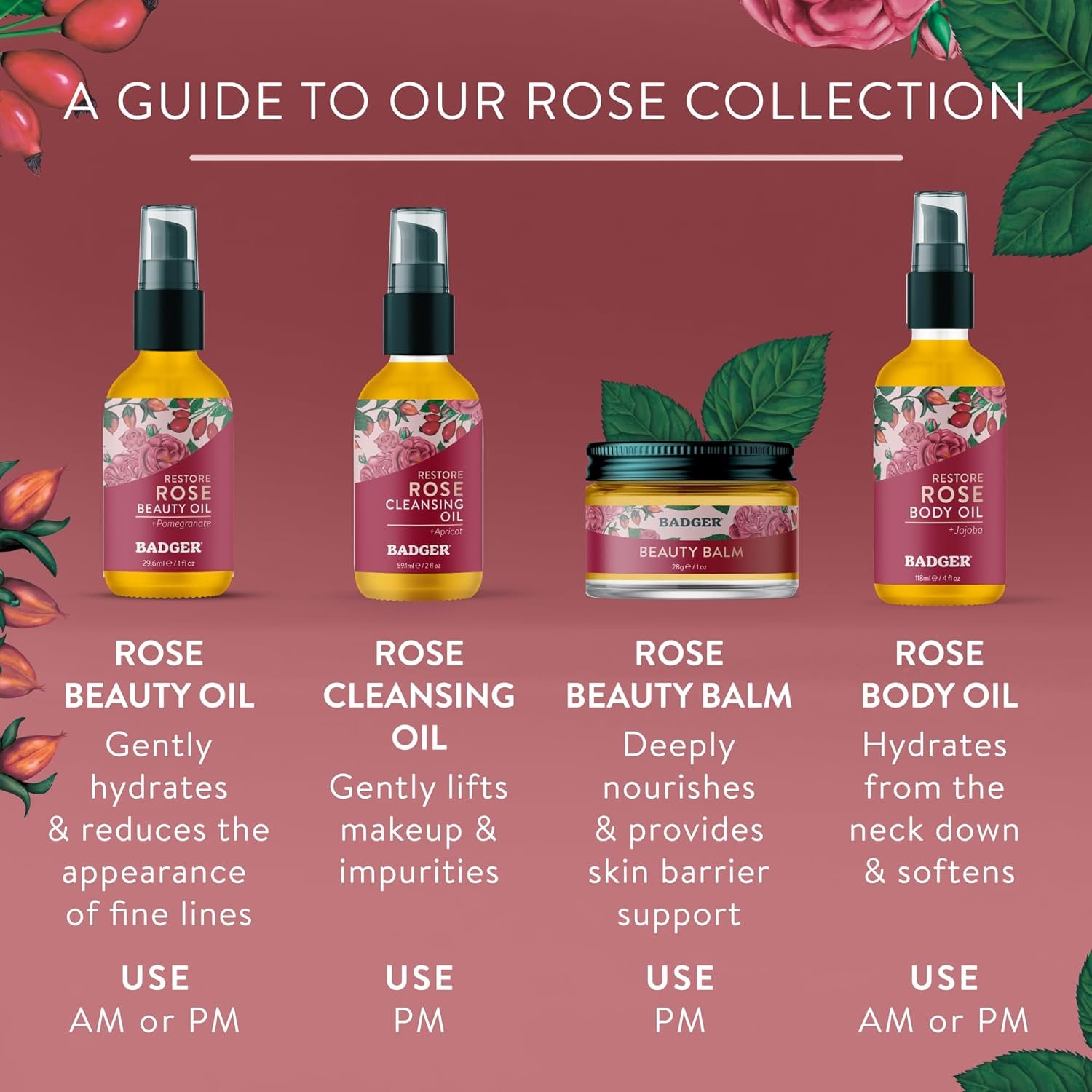 Badger Rose Beauty Balm, 100% Organic Nourishing Treatment For Face, Neck & Hands w/Pure Rose Essential Oil, Intensive Long Lasting Face Moisturizer for Women & Men, 1 oz Glass Jar - Image 6