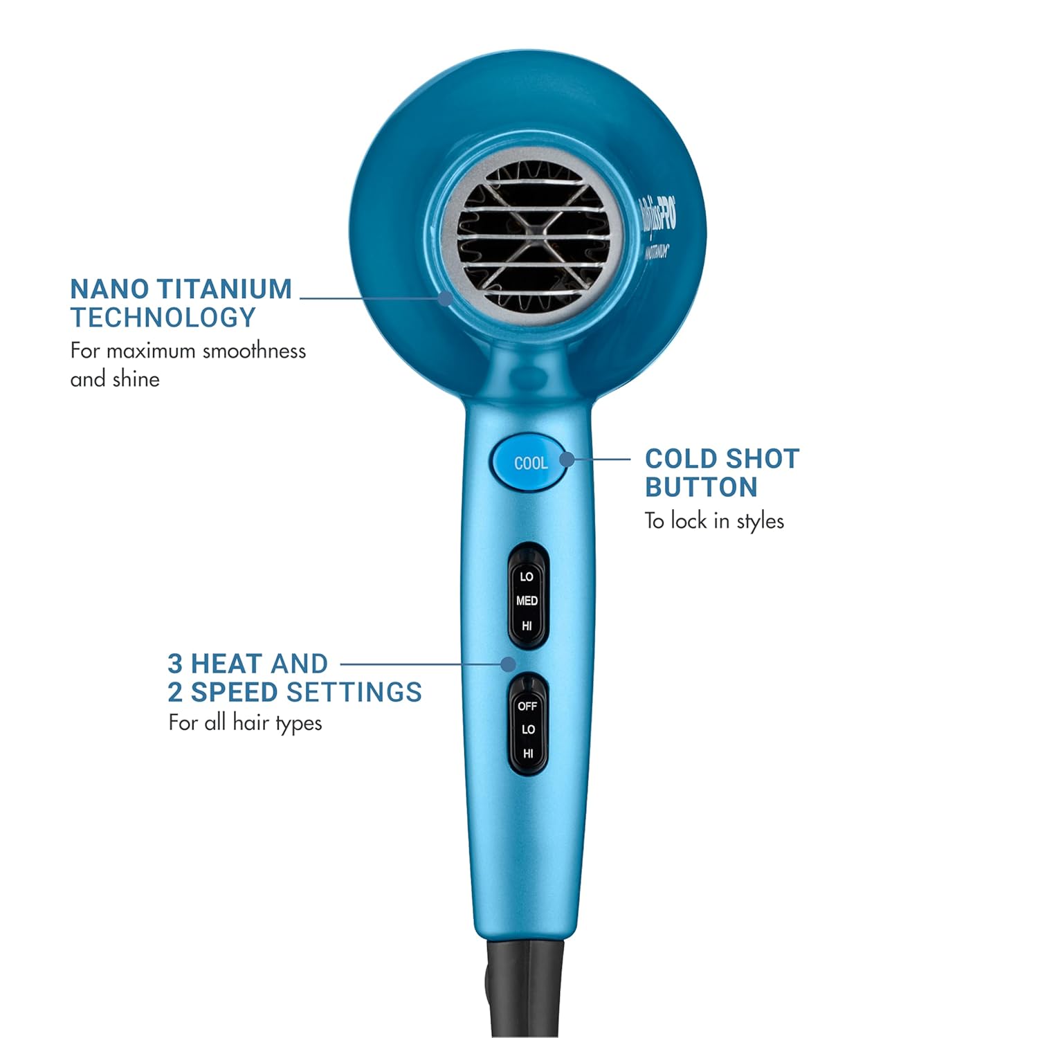 BaBylissPRO Nano Titanium 2000-Watt Blow Dryer with Concentrator Nozzle, Professional Grade Ionic Corded Styling Tool for Hair - Image 3
