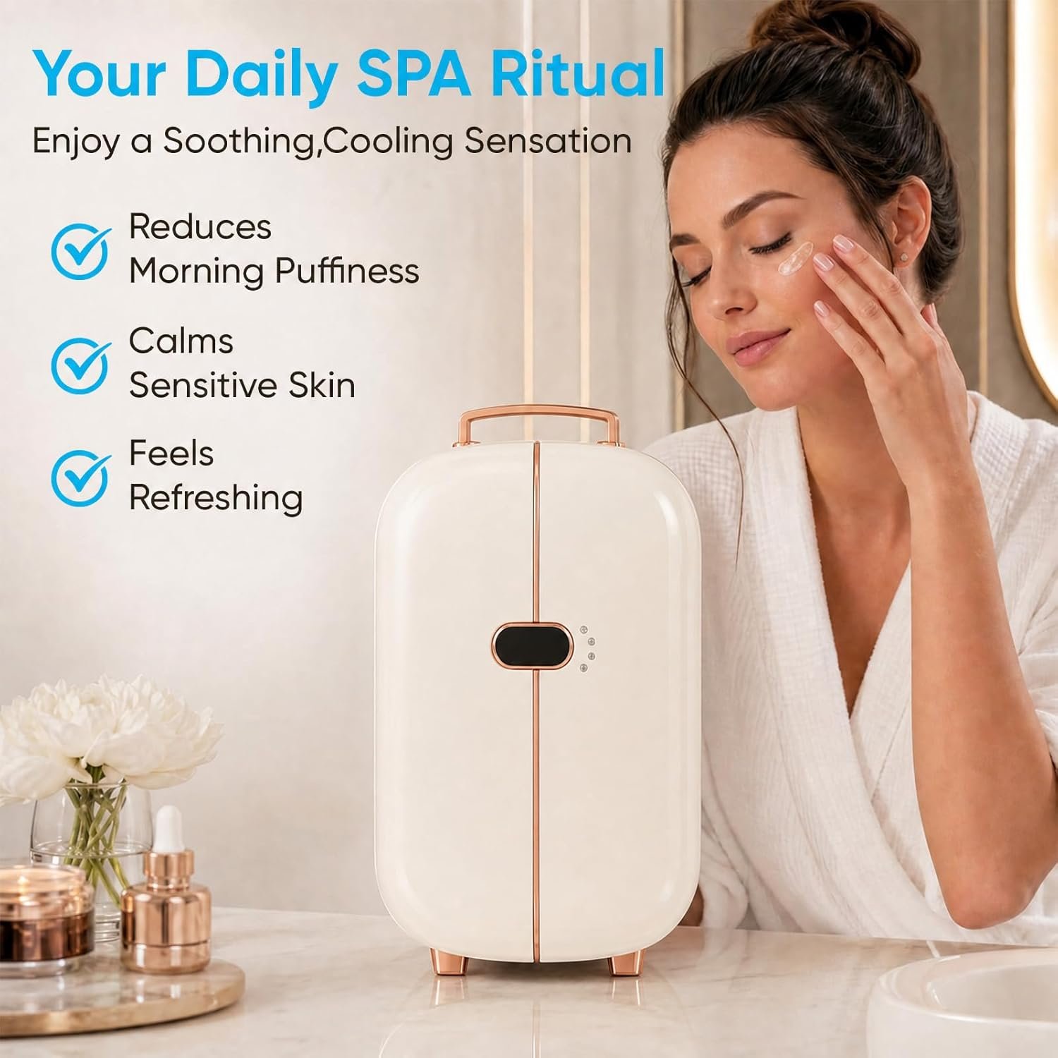Portable Skincare Fridge, 3 Operating Modes with 360° Cycle Drying Mini Fridge, With 5 Door Racks, Low noice, Ideal for Makeup, Cosmetic Beauty, Skin Care, White - Image 5