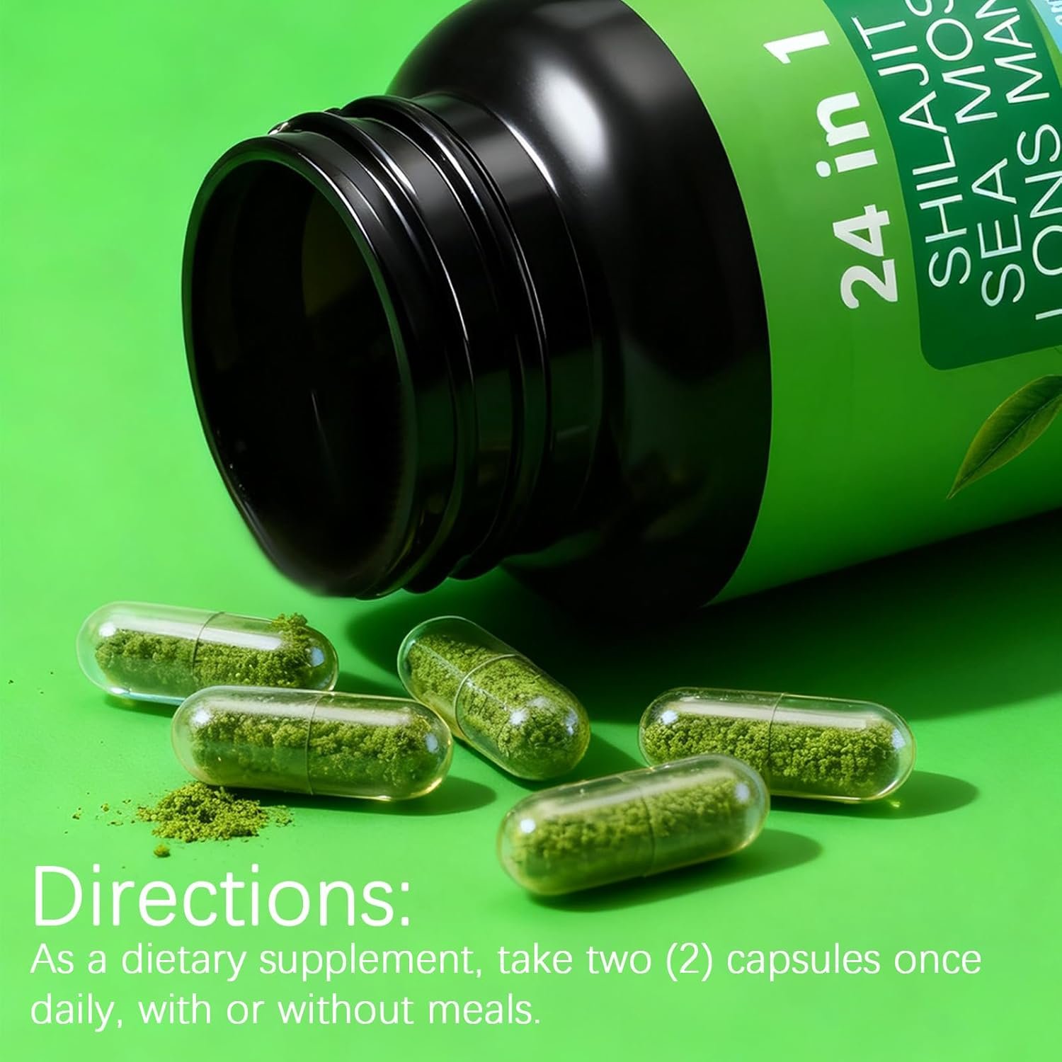 Soursop Capsules with 24-in-1 Herbal Blend - Includes Graviola, Shilajit, Sea Moss, Lions Mane, Turmeric, Ashwagandha, Ginger, Manuka Honey - Vegan, Non-GMO Dietary Supplement - 60 Capsules (01) - Image 7
