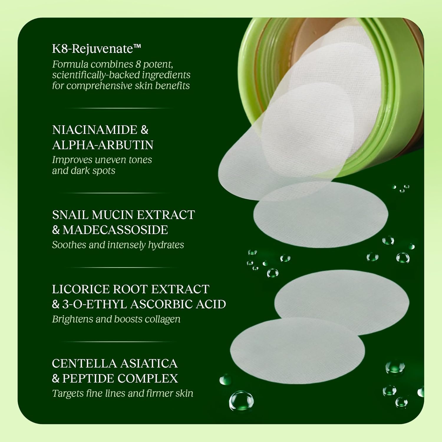 JiYu Toning Polish Pads - Korean Skincare for Dark Spots, Wrinkles & Dull Skin - Hydrating Facial Treatment with Snail Mucin, Niacinamide, Peptides & Centella - 100 Count - Image 4