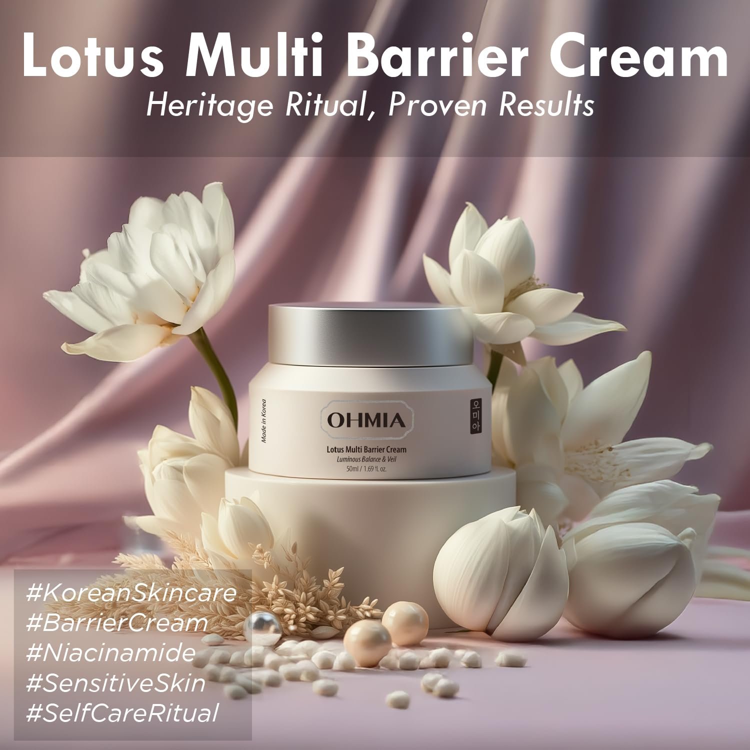 Korean Anti-Aging & Firming Face Moisturizer - Lotus Multi Barrier Cream with Niacinamide & Rice - Soothing for Sensitive Skin - Fragrance-Free - 1.69 fl oz - Image 8