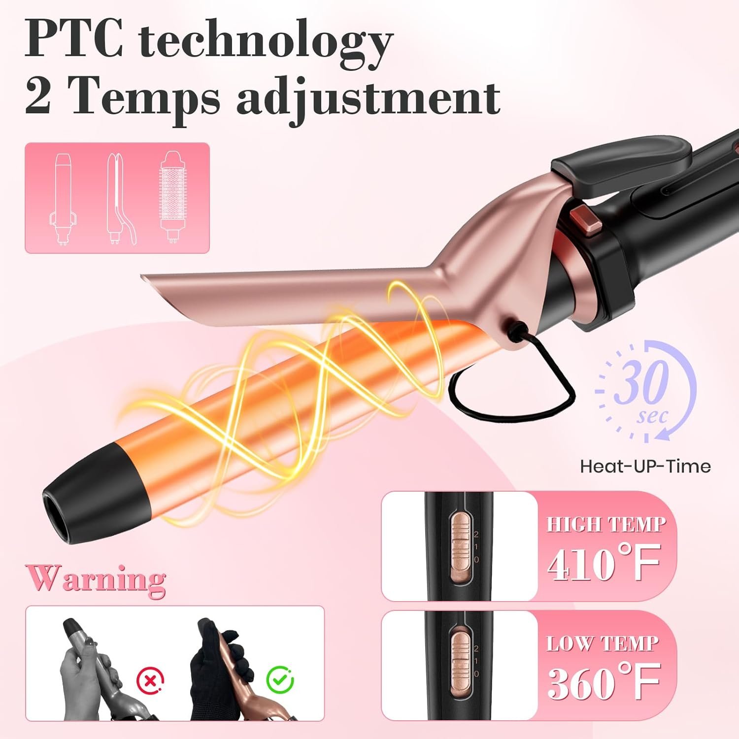 Ufree 3 in 1 Curling Iron, Curling Wand Set with Thermal Brush Flat Iron Hair Straightener, Dual Voltage Wand Curler, Instant Heat Up Hair Curler, Include Protective Glove 2 Clips, Gifts for Women - Image 4