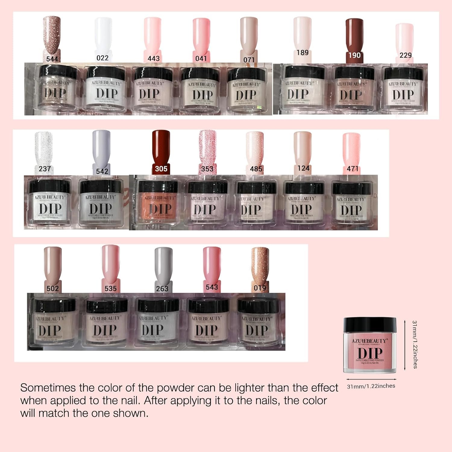 AZUREBEAUTY 31 Pcs Dip Powder Nail Kit 20 Colors Glitter Nude Brown Pink White Gray Dip Powder Liquid Set with Top/Base Coat Activator for French Nails Art Manicure DIY Salon Women Valentine's Gift - Image 9