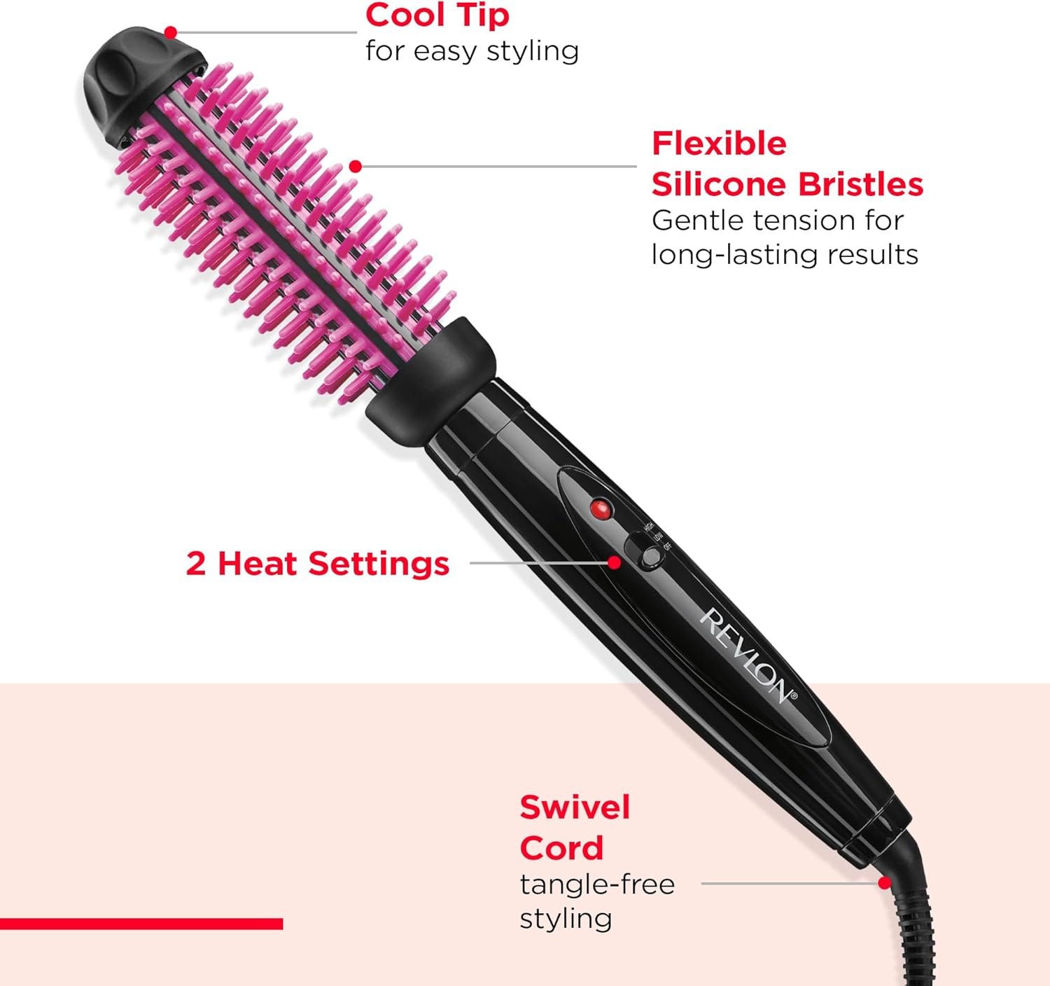 REVLON Silicone Bristle Heated Hair Styling Brush | Fast, Long Lasting Volume for Easy Styling | 1" Barrel for Full Body and Smooth Styles (Black/Pink) - Image 5