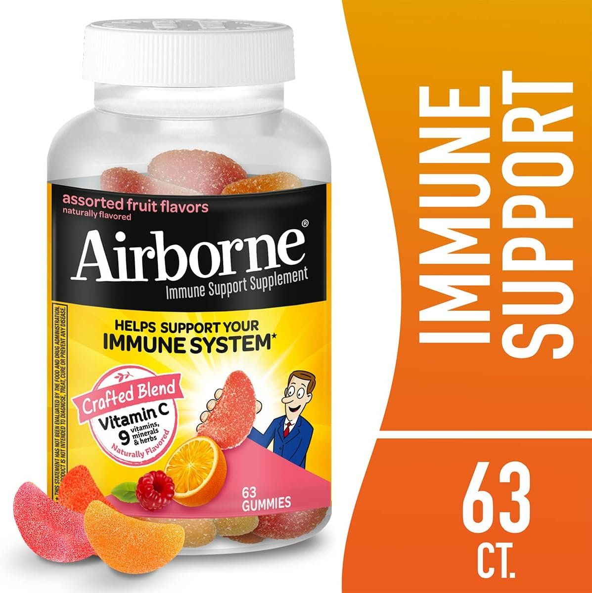 Airborne 750mg Vitamin C Gummies for Adults, Immune Support Supplement with Powerful Antioxidants Vitamins A C & E - 2x63ct Bottles (126 Gummies), Assorted Fruit Flavor - Image 2