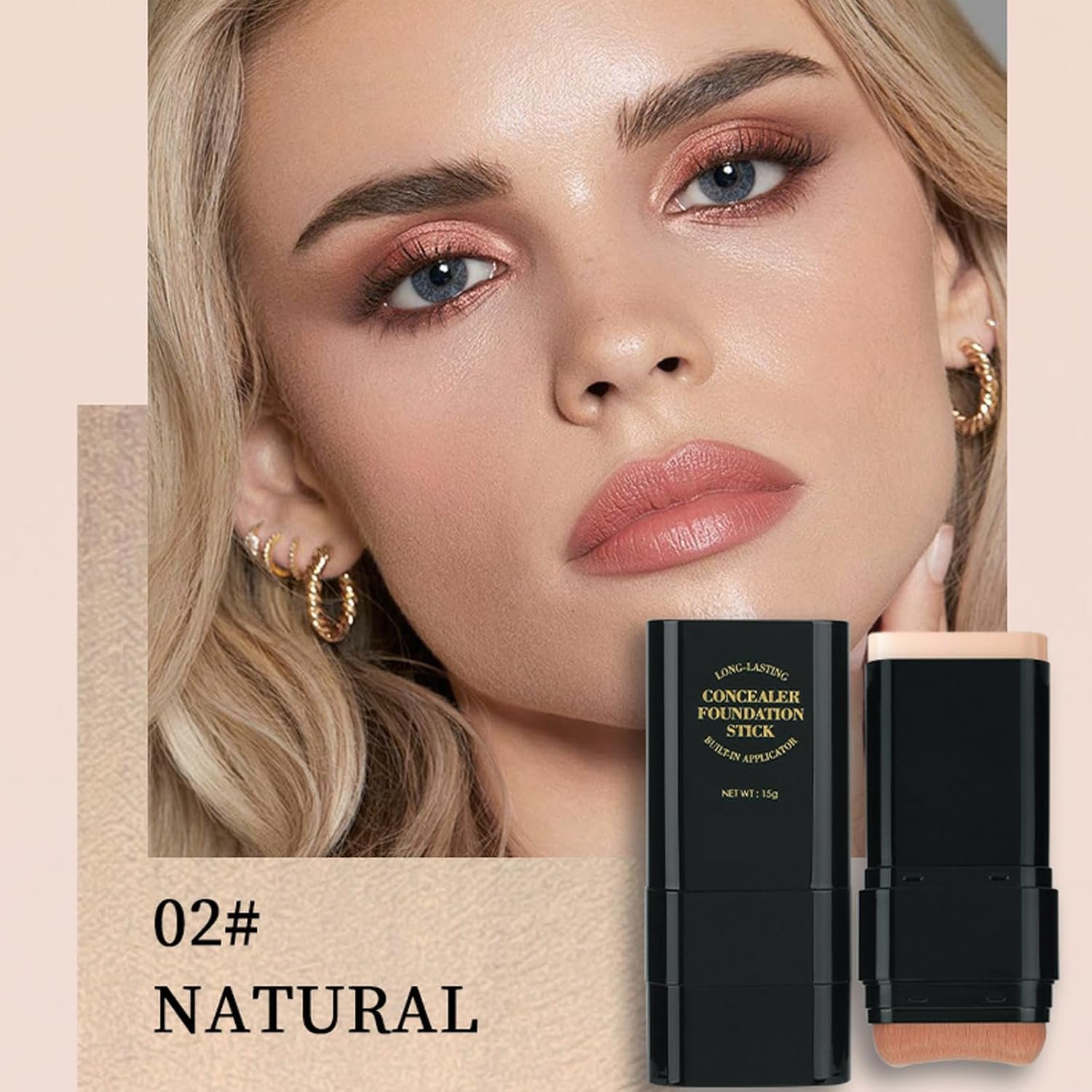 Foundation Stick, 2 in 1 Dual-Ended Long-Lasting Concealer Korean Foundation Contour Stick, Waterproof Contouring foundation with Brush, Full Coverage Matte Finish for Face Makeup(02#NATURAL) - Image 2