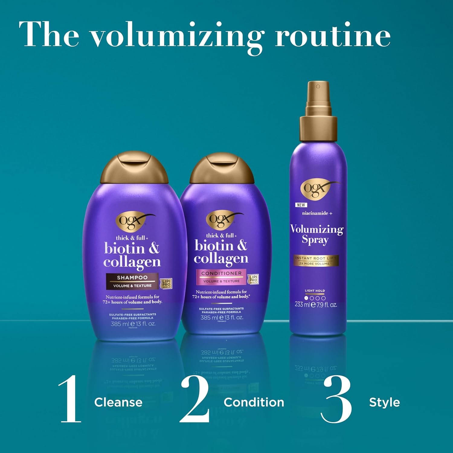 OGX Thick & Full + Biotin & Collagen Volumizing Shampoo, Nutrient-Infused Hair Shampoo with Vitamin B7 Biotin Gives Hair Volume & Body for 72+ Hours, Sulfate-Free Surfactants, 13 fl. oz - Image 8