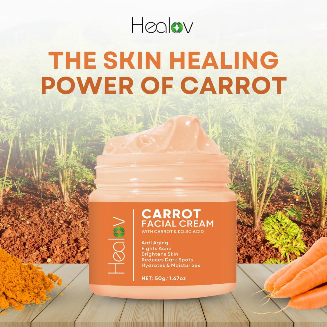 Healov Carrot Cream – Brightening Face & Body Cream for Dark Spots, Uneven Skin Tone & Dull Skin – Moisturizing Carrot Oil Lotion for Face, Underarms, Inner Thighs, Neck, Knees & Elbows - Image 2