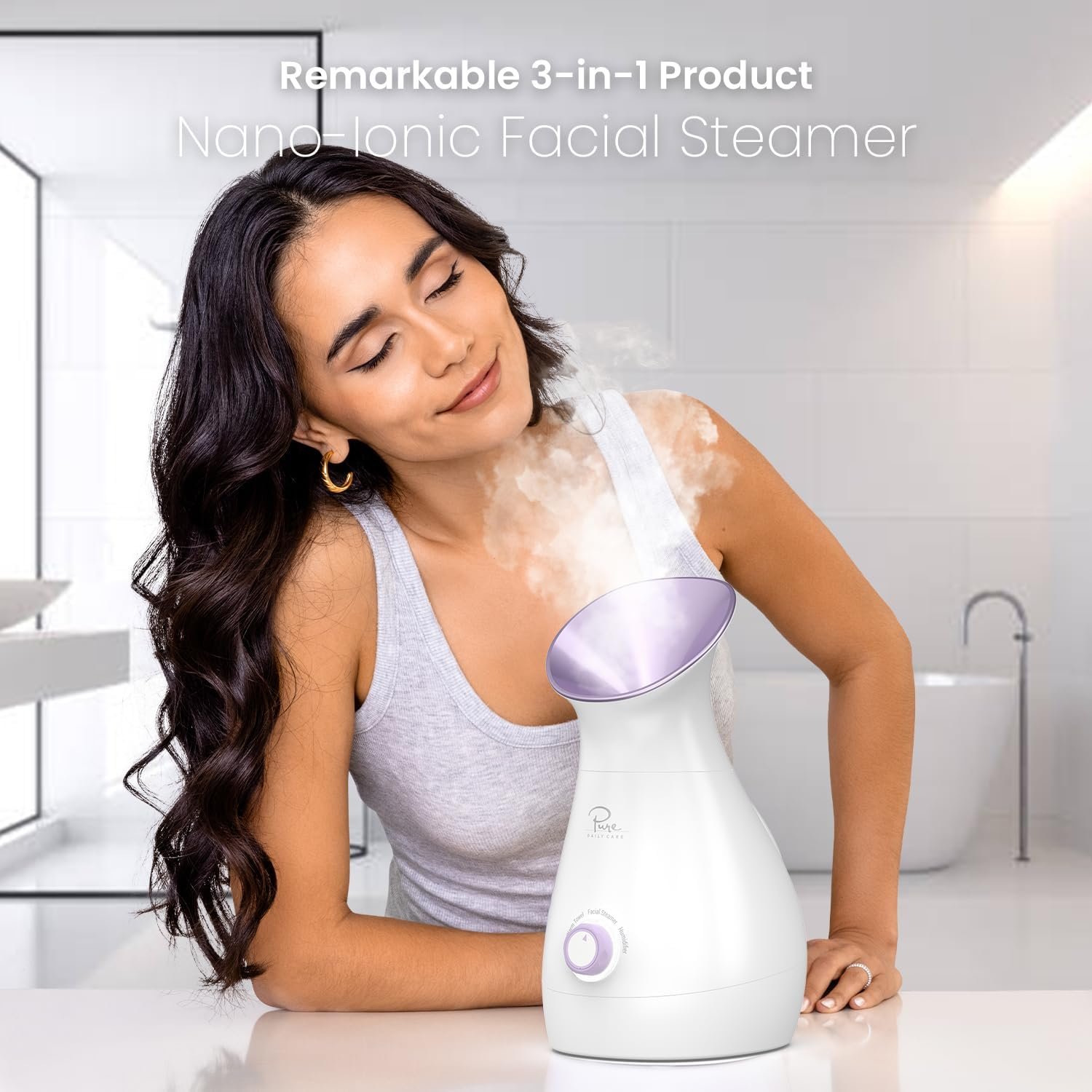 NanoSteamer Large 3-in-1 Nano Ionic Facial Steamer with Precise Temp Control - Humidifier - Unclogs Pores - Blackheads - Spa Quality - Bonus 5 Piece Stainless Steel Skin Kit (Lilac) - Image 5