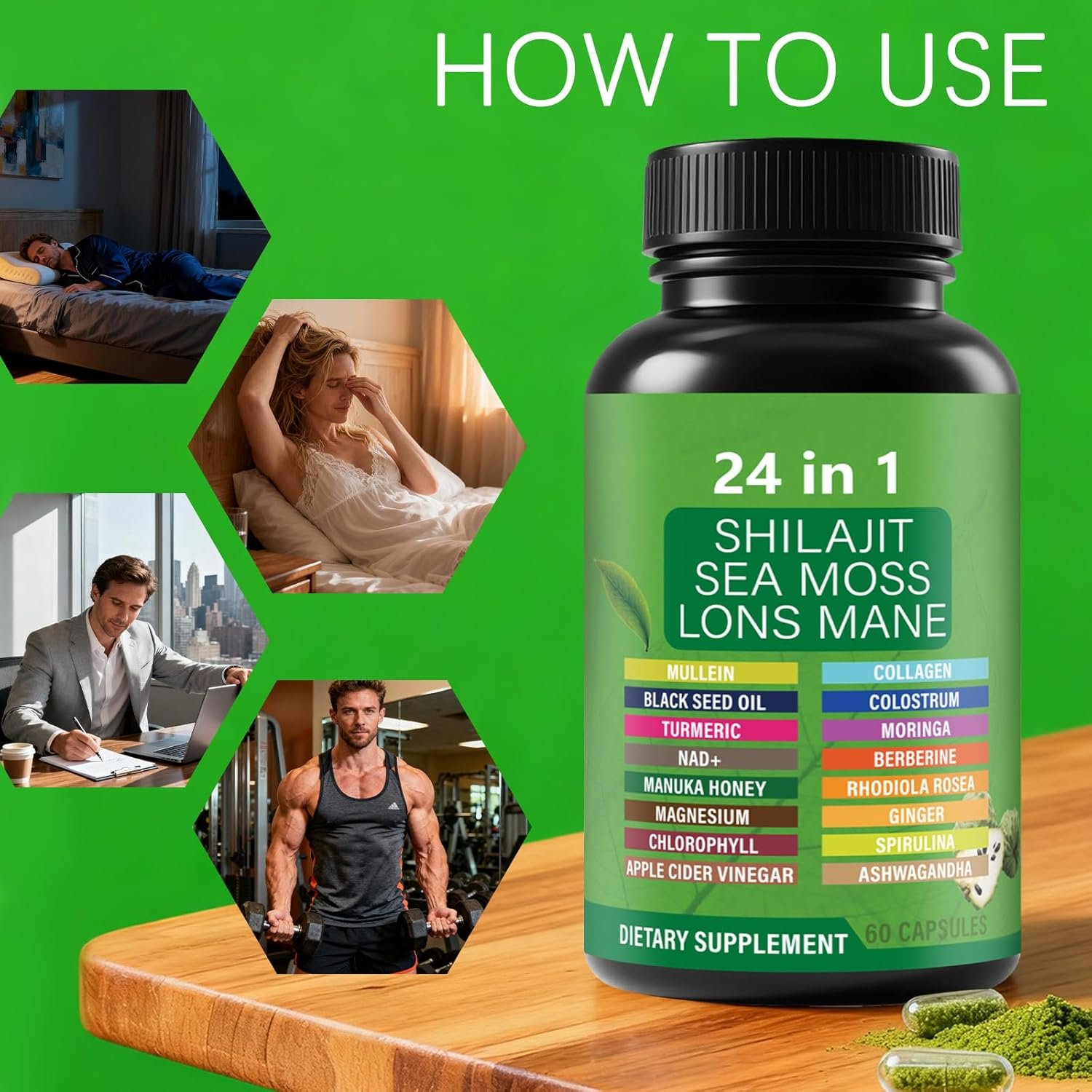 Soursop Capsules with 24-in-1 Herbal Blend - Includes Graviola, Shilajit, Sea Moss, Lions Mane, Turmeric, Ashwagandha, Ginger, Manuka Honey - Vegan, Non-GMO Dietary Supplement - 60 Capsules (01) - Image 4
