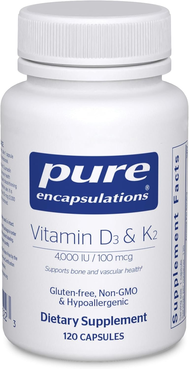 Pure Encapsulations Vitamin D3 & K2 - Bone & Vascular Health Support - Immune Function* - Gluten Free - Non-GMO - 120 Capsules