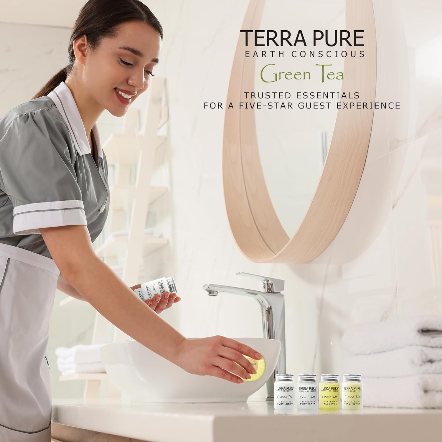 Terra Pure Hotel Soaps & Toiletries Bulk Set | 1-Shoppe Amenities Kit | 1oz Shampoo & Conditioner, Body Wash, Lotion, 1.25oz Bar Soap | Travel Size | 300 Pieces - Image 6