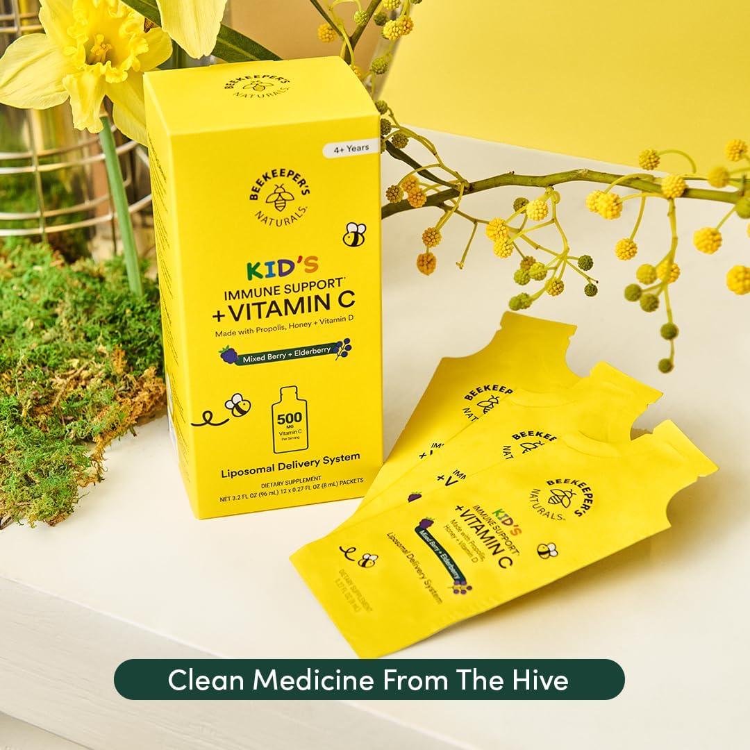Kid's Immune Liposomal Vitamin C by Beekeeper's Naturals, 500 mg Vitamin C, Elderberry, Vitamin D, Propolis & Honey, Kid-Friendly Immune Support - Mixed Berry Flavor, Easy to Use, Bioavailable, 12 Ct - Image 7