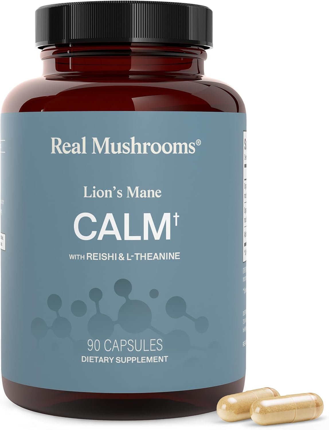 Real Mushrooms Calm Lions Mane Capsules (90 Count) – 400mg Organic Lions Mane Fruiting Body Extracts, 200mg Organic Reishi, 200mg AlphaWave L-Theanine for Calm Clarity & Relaxed Alertness, 90ct