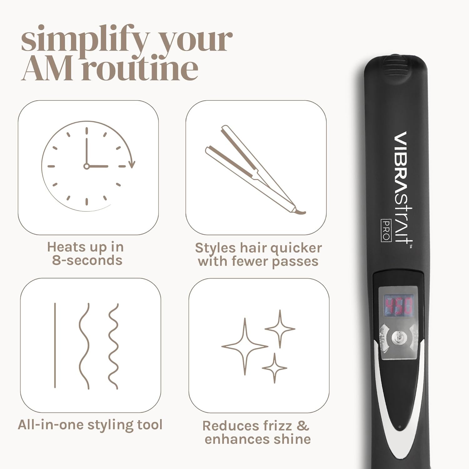 Vibrastrait Pro Vibrating Ceramic Tourmaline Ionic Flat Iron, 1-inch - Fast, Frizz-Free Ceramic Hair Straightener with Easy, Gentle Glide for Waves, Curls, Smooth Hair - Professional Styling Tools - Image 6