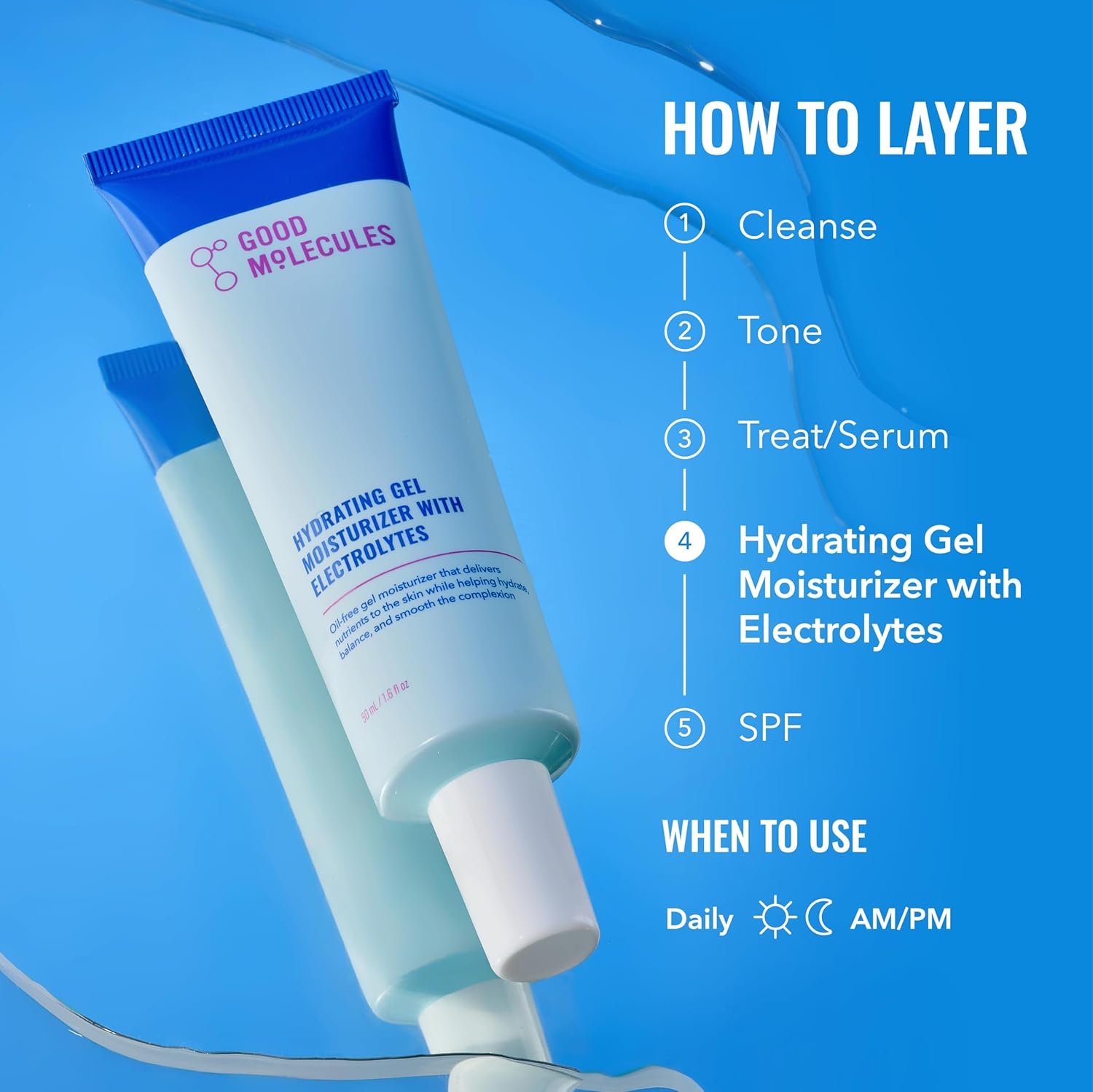 Good Molecules Hydrating Gel Moisturizer – Lightweight Water-Based Gel, Fast-Absorbing Oil-Free Moisturizer for Oily & Combination Skin with Hydrating Electrolytes, Fragrance-Free Face Care - Image 4