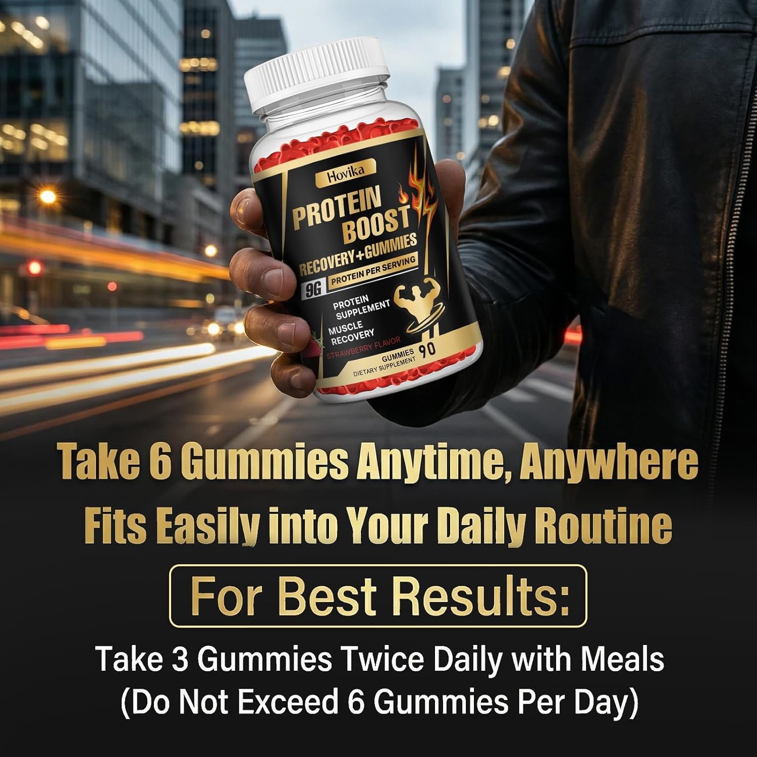 Whey Protein Gummies, 9g Protein per Serving, Easy to Take Snacks for Men & Women, Recovery + Supplement Gummies for Protein Boost, Muscle, Energy Support, Strawberry Flavor, 90 Gummies - Image 3