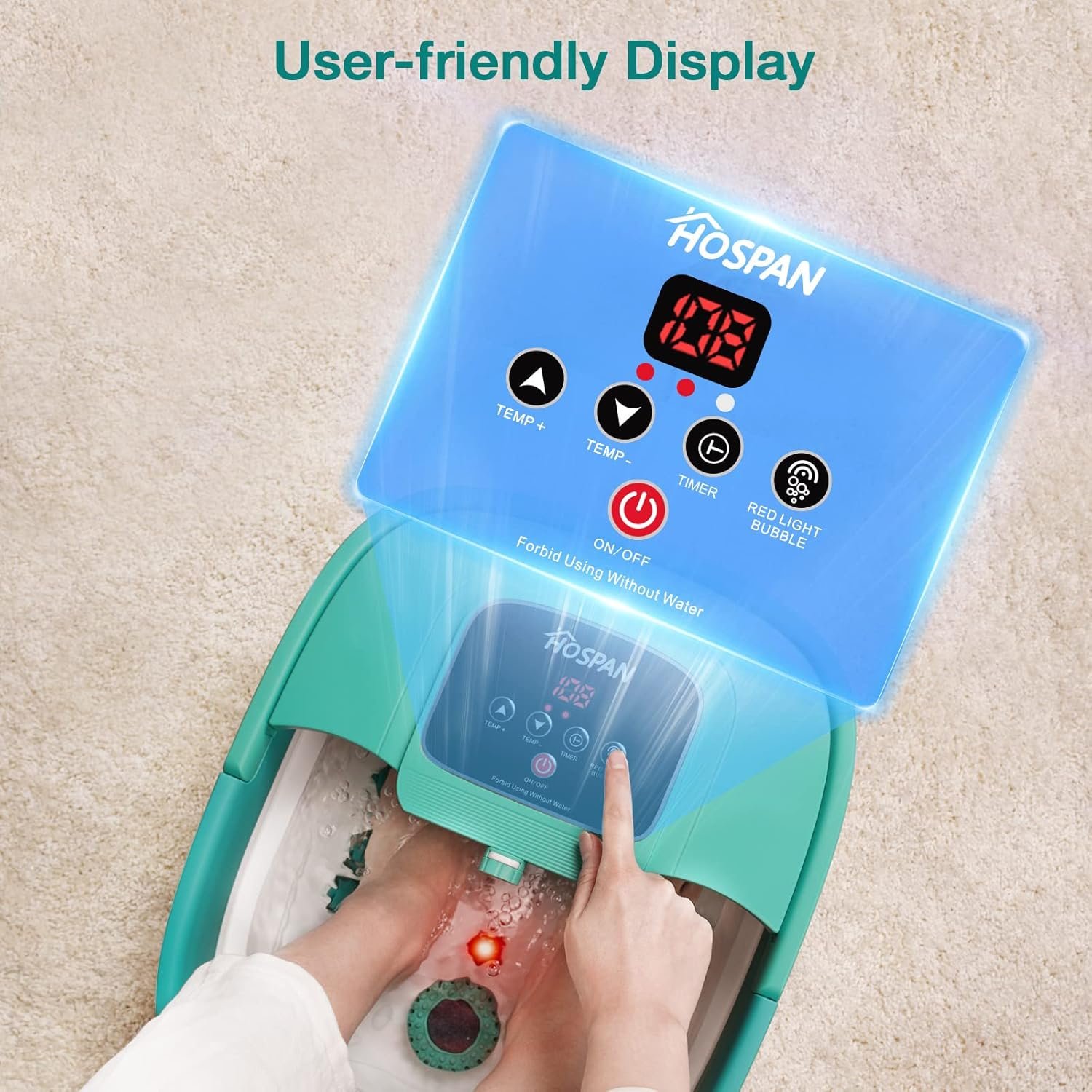 HOSPAN Collapsible Foot Spa with Heat, Bubble, Red Light, and Temperature Control, Foot Bath Massager with 8 Shiatsu Massage Rollers, Pedicure Foot Spa for Relaxation - FS01A - Image 7