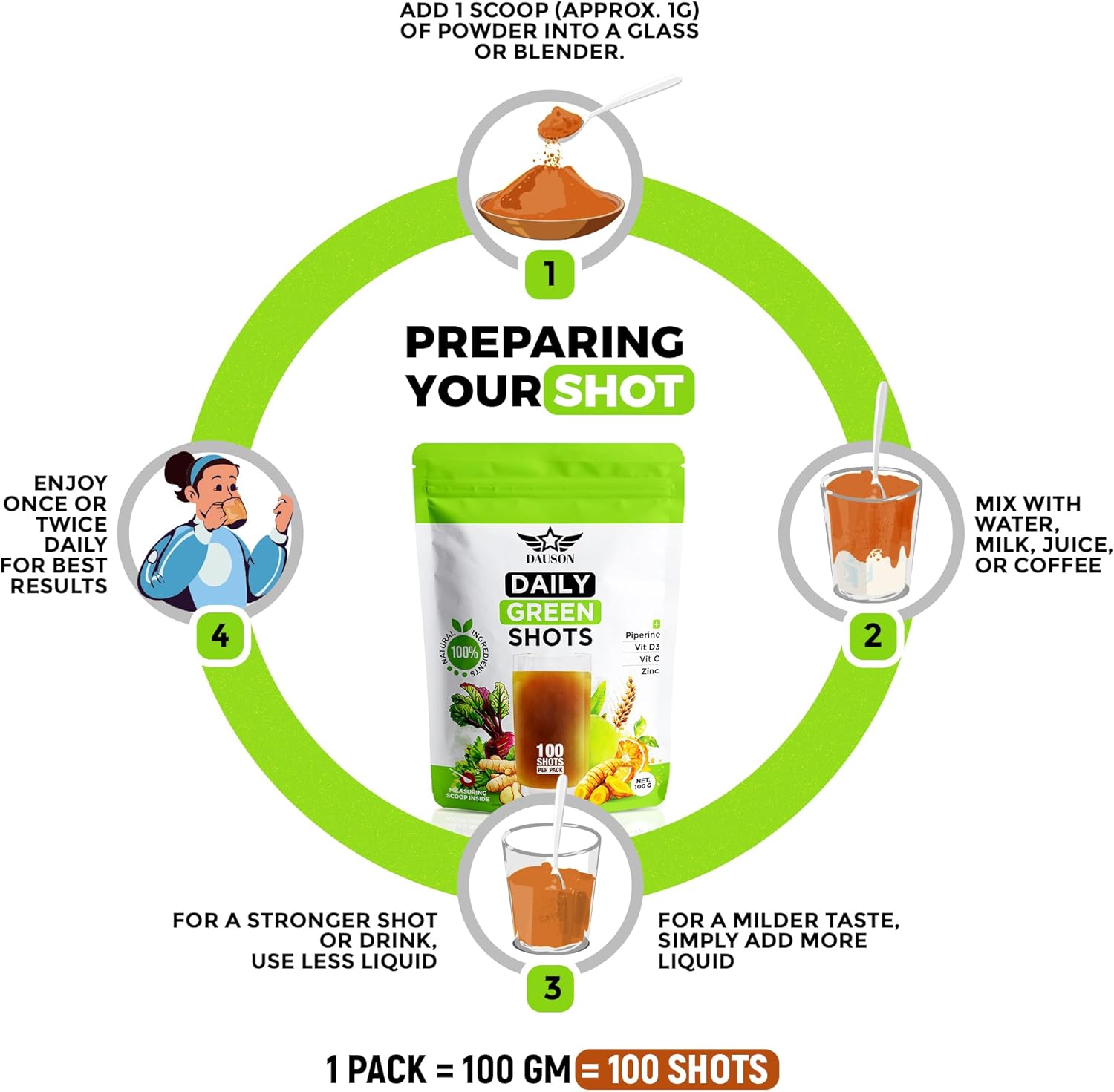 Super Greens Supplement for Energy, Immunity & Gut Health – Herbal Blend with Wheatgrass, Matcha, Beetroot, Ashwagandha, Turmeric & Prebiotics – 100 Daily Shots - Image 3