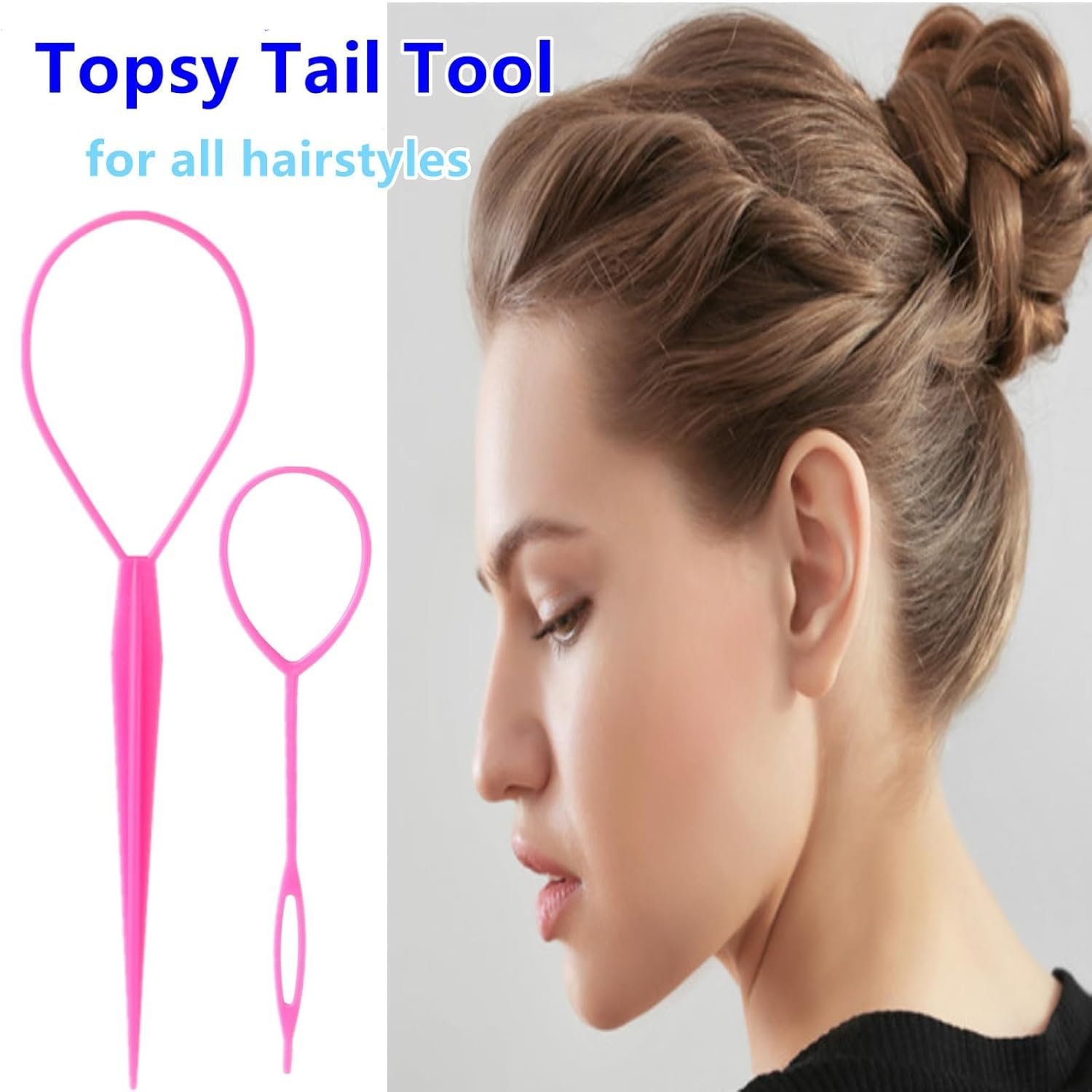 Luumxai 9pcs Topsy Hair Tail Tool and rat tail comb set,6pcs French Braiding Tool ring,3Pcs Metal Parting Combs,Woman Girl Hair Styling (Pink,Purple, Black) - Image 4