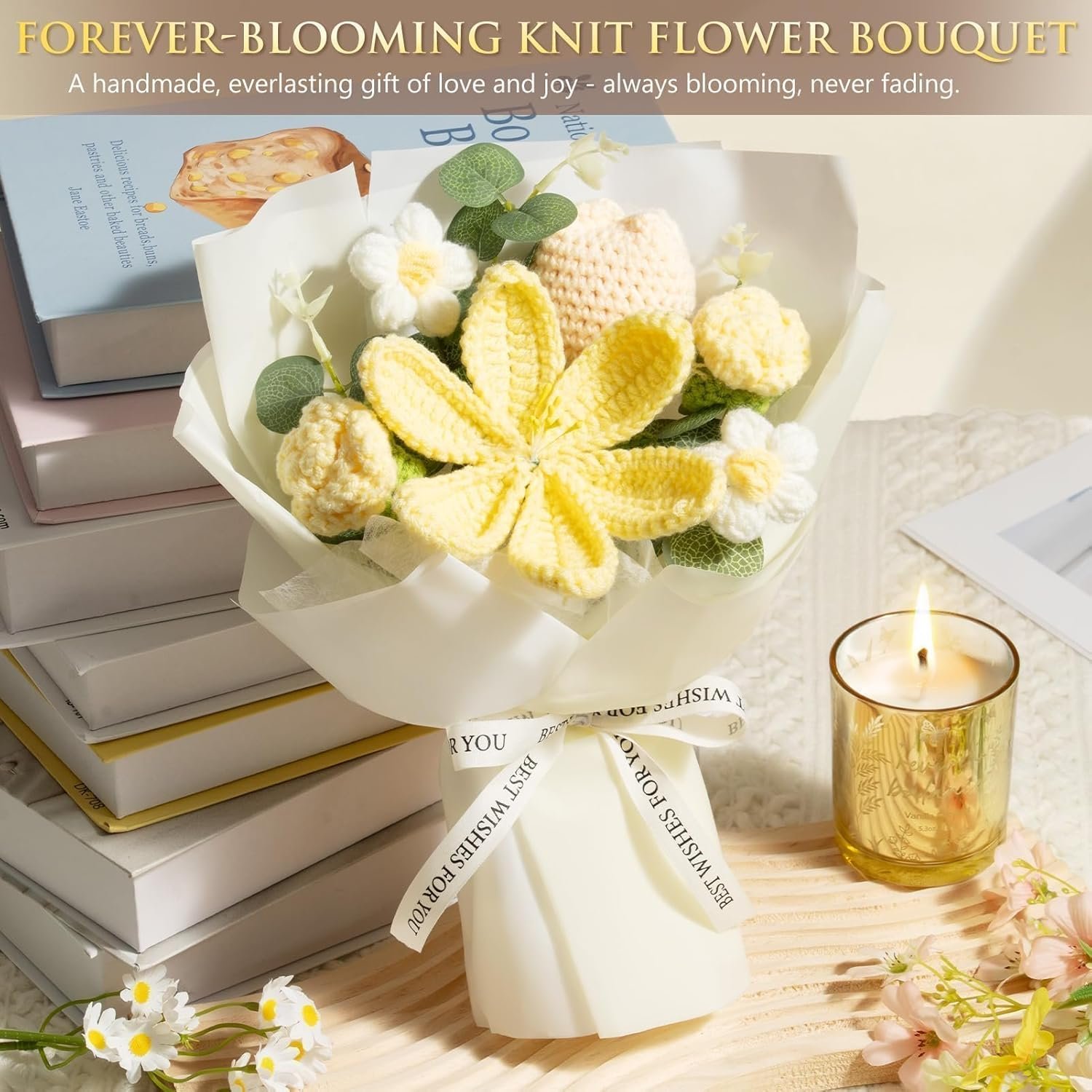 Birthday Gifts for Women Self Care Package Get Well Soon Gift Baskets, Thinking of You Sympathy Gift Set w/ Crochet Flower Bouquet, Unique Christmas Spa Gifts for Women Mom Her Best Friend Sister Wife - Image 5