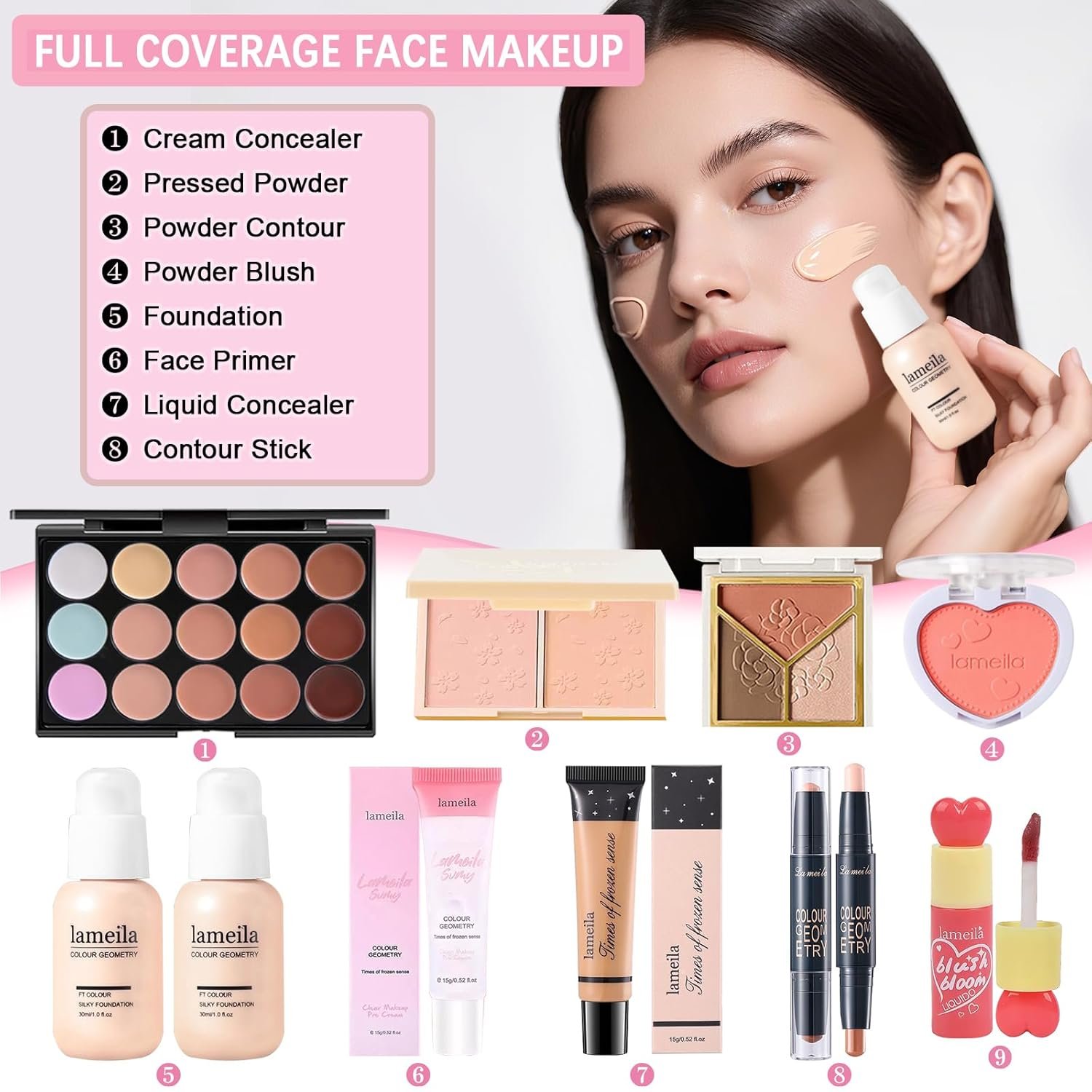 All in One Makeup Kit Makeup Set for Women Full Kit, Make Up Gift Set for Women Teens Girls, Makeup Essential Bundle Includes Eyeshadow Foundation Lipsticks Mascara Eyeliner Cosmetic Brush Set - Image 4