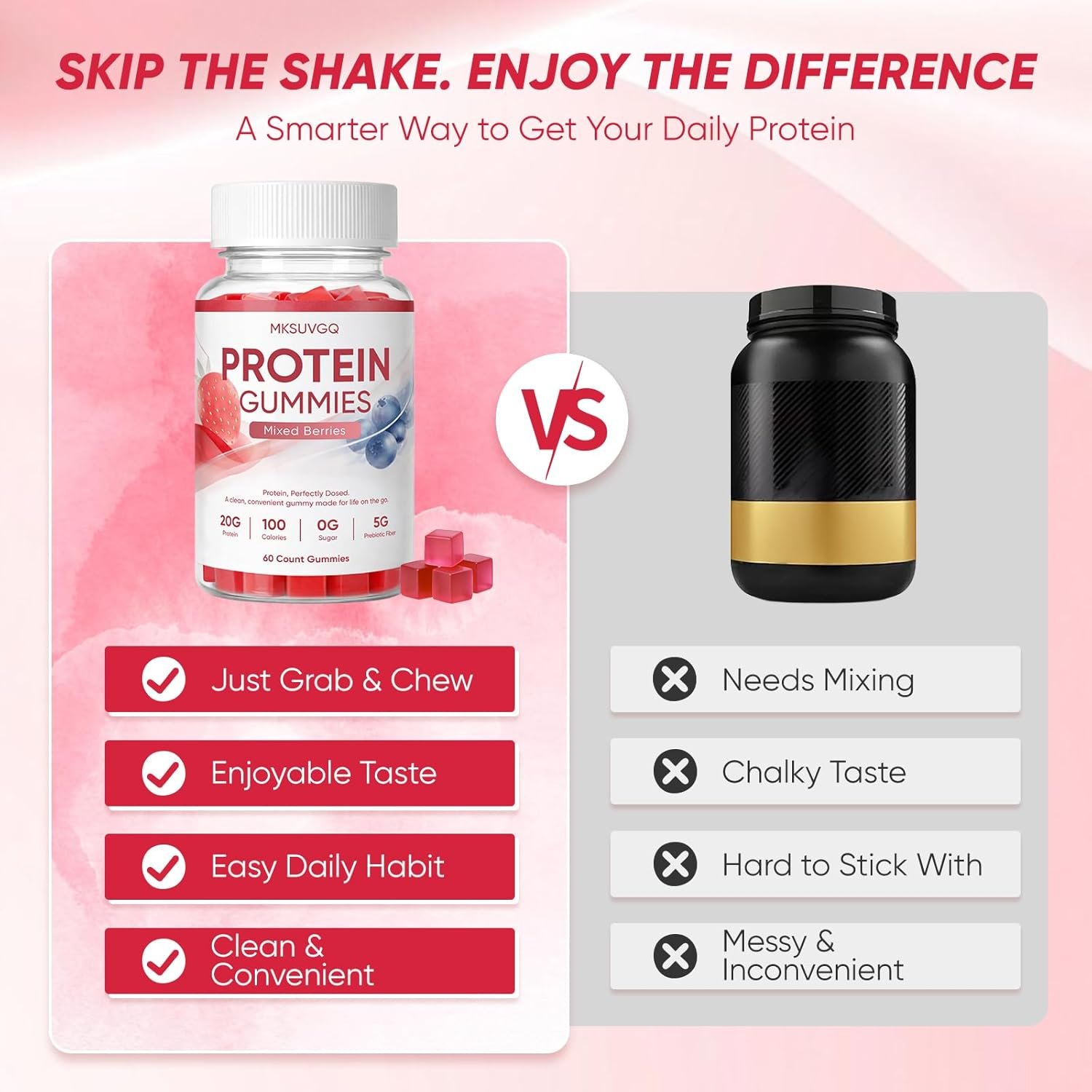 Protein Gummies, Sugar-Free, Mixed Berry Flavor, Low Calorie Vegan Protein Snack, Gluten & Soy Free, On-The-Go Nutrition,60 Gummies (Old) - Image 3