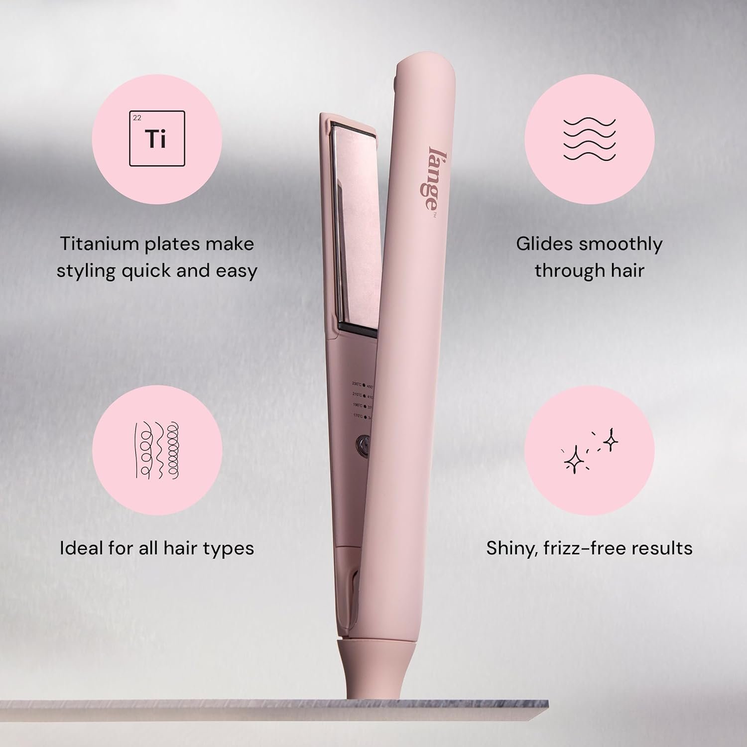 L’Ange Hair Straight Forward Titanium Flat Iron | Professional 2-in-1 Hair Styling Iron | 1" Snag-Free Hair Straightener | Fast Heat-Up, Adjustable Temperature, Auto Shut-Off, Dual Voltage, Blush - Image 2