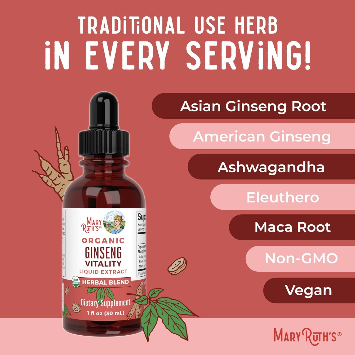 MARYRUTH'S Organics Herbal Supplement for Brain Function | Boost Energy | Memory | Vitality USDA | Ginseng with Ashwagandha | Eleuthero and Maca Root Extract | 1 Fl Oz - Image 7