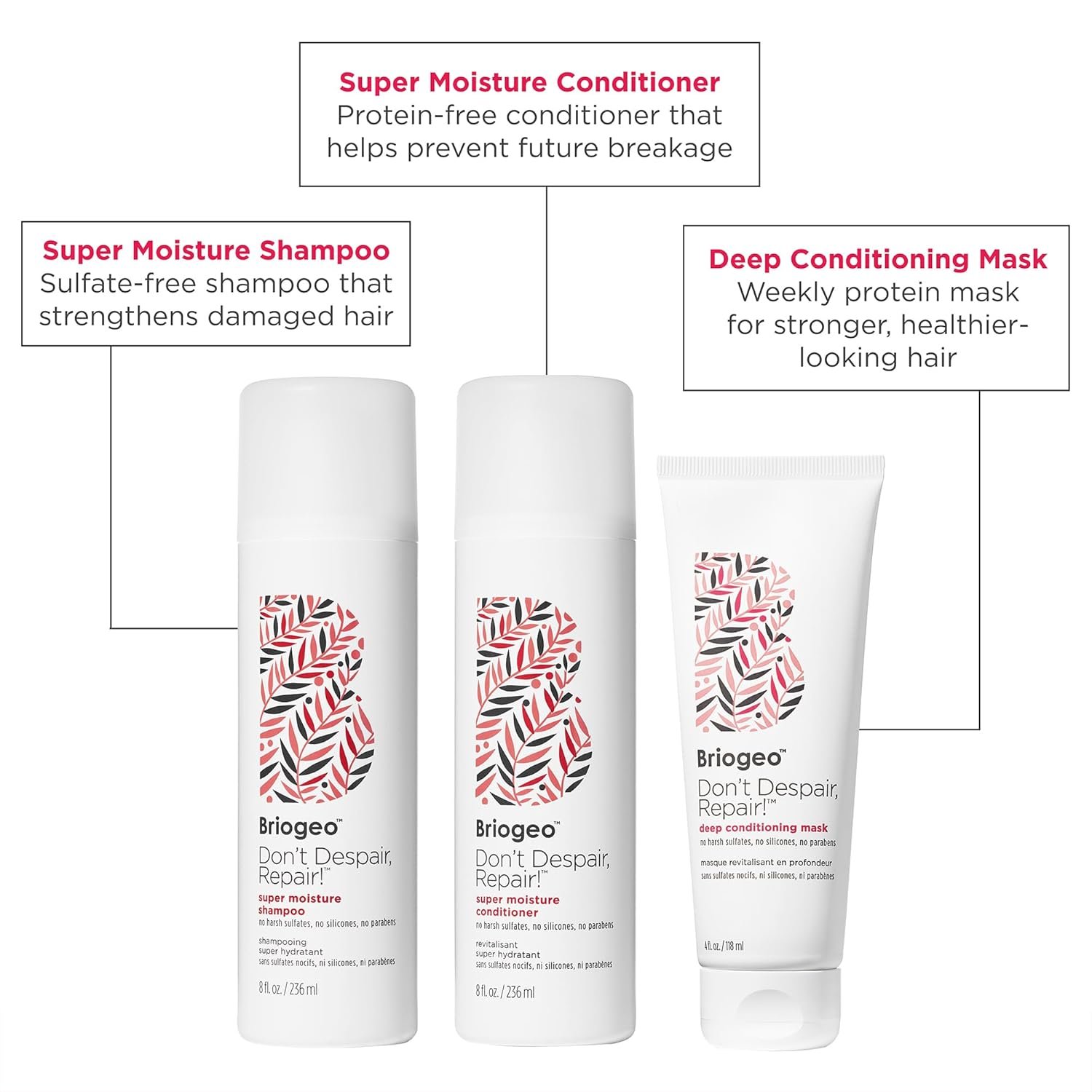 Briogeo Don't Despair, Repair! Hair Repair Reset Kit | Contains Super Moisture Shampoo, Conditioner & Deep Conditioning Mask | Repairs Dry, Damaged or Color Treated Hair | Vegan & Cruelty-Free - Image 5