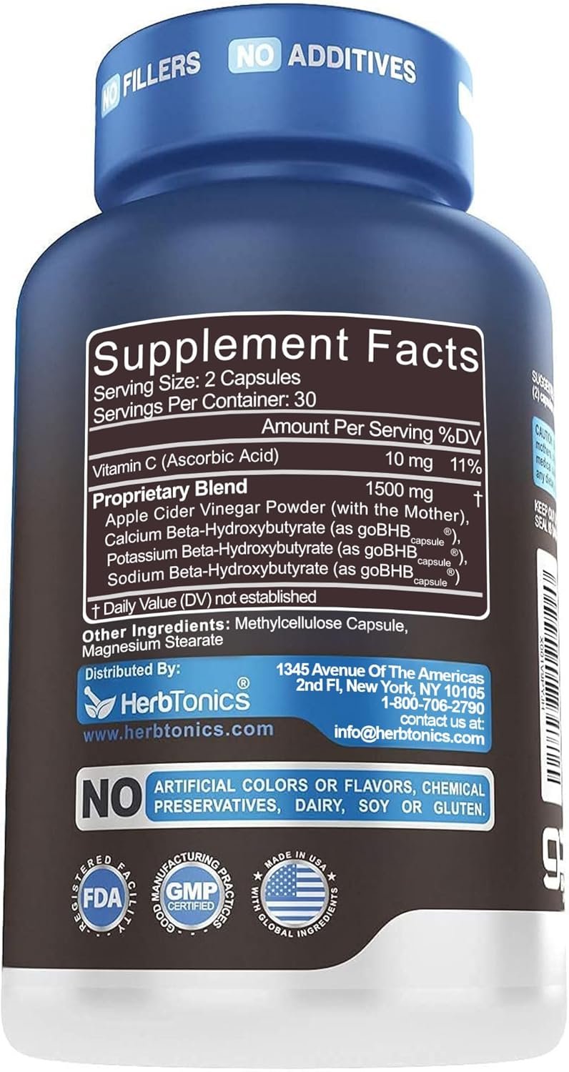 Herbtonics Apple Cider Vinegar + Keto BHB Capsules | GLP-1 Support for Appetite, Cravings & Weight Management | Metabolism Support with Satiety Support | 60 Capsules - 1 Month Supply - Image 9