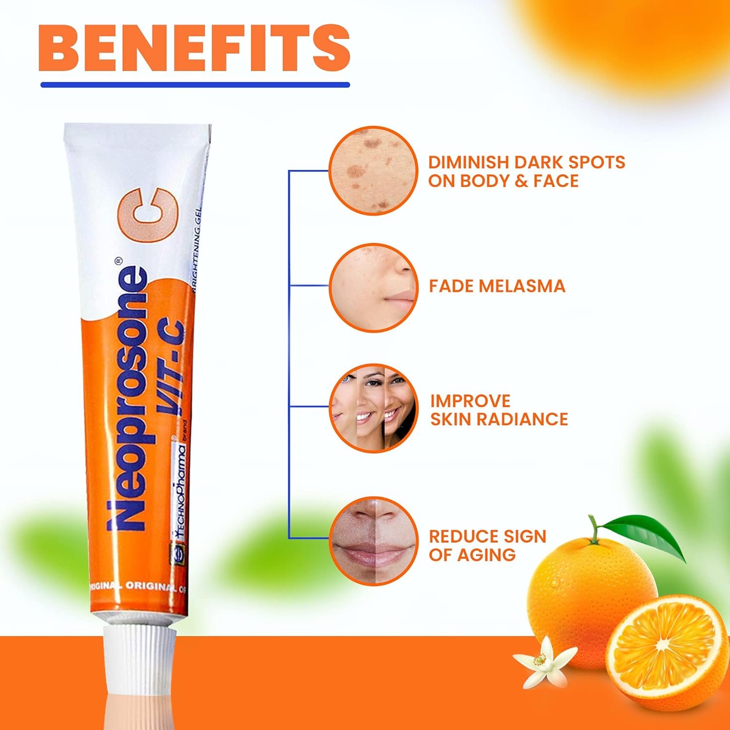 Neoprosone, Vitamin C Gel - 1 Fl oz / 30 ml - Brightening Gel Cream for Neck, Face, Body, Armpit, Hands - For Women and Men, with Alpha Arbutin - Image 3